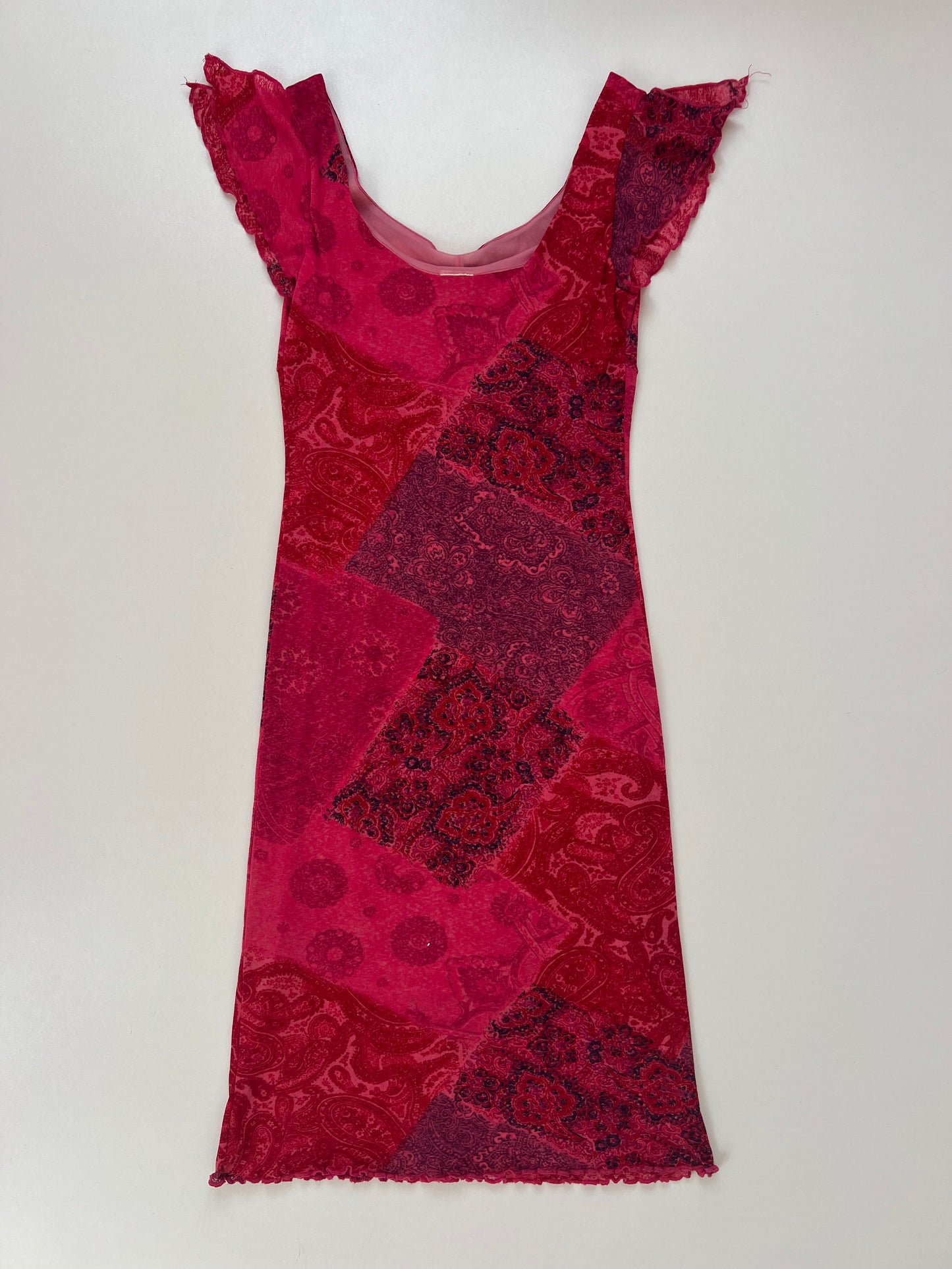 00s pink patchwork mesh midi dress- size XS