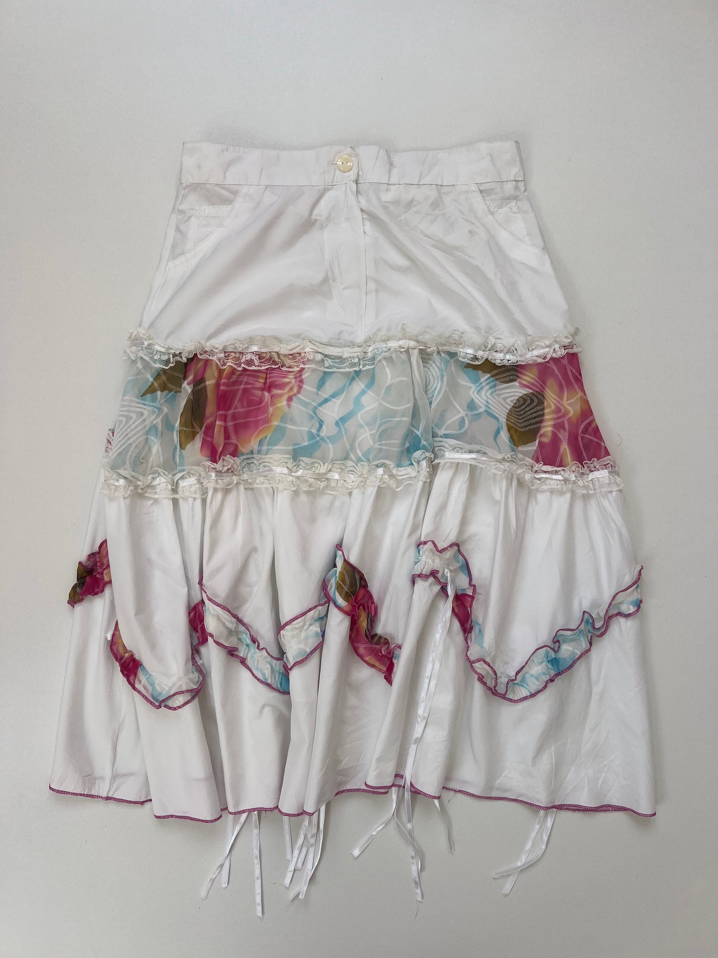 00s white patchwork midi skirt- size XS