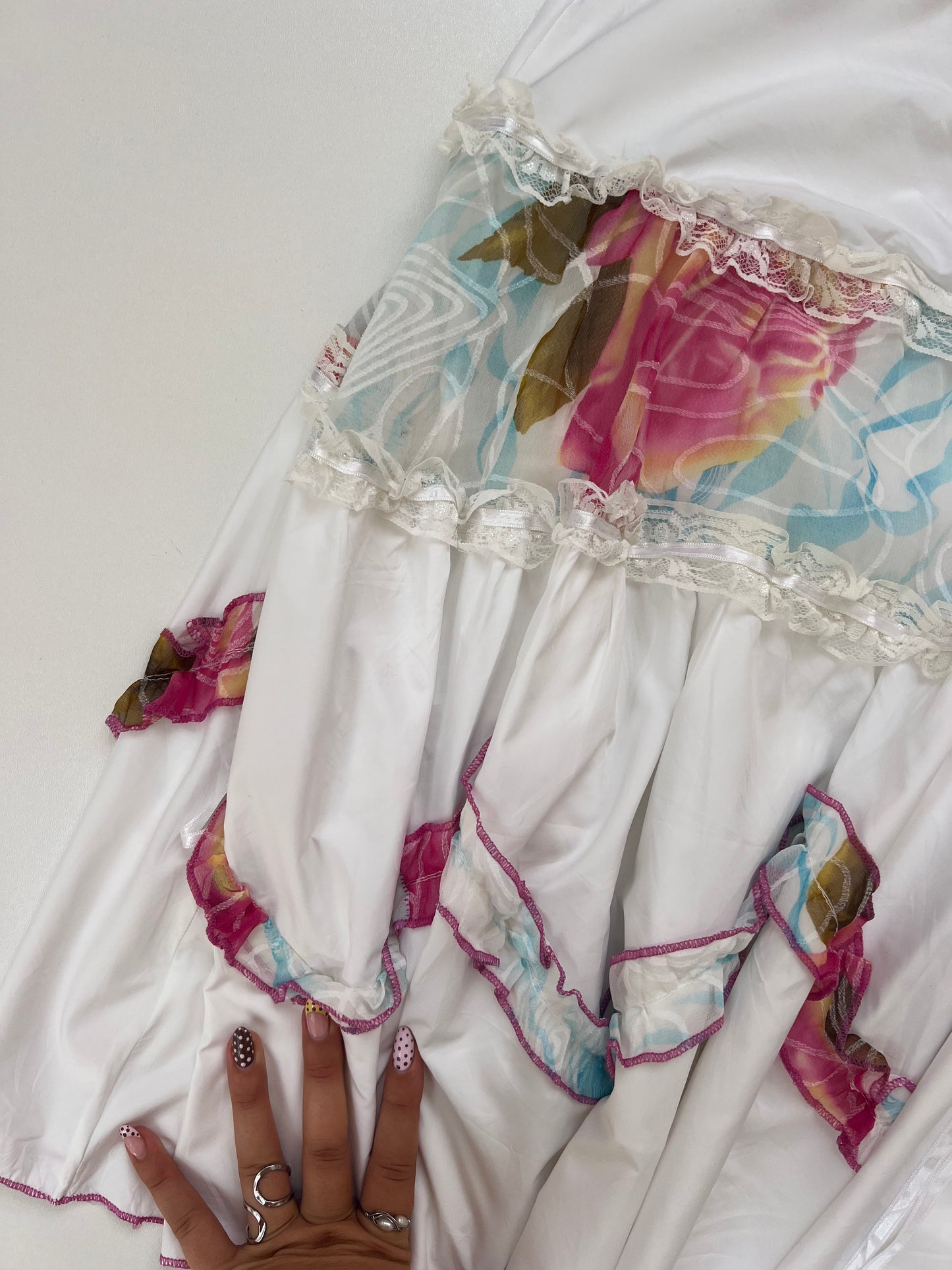 00s white patchwork midi skirt- size XS