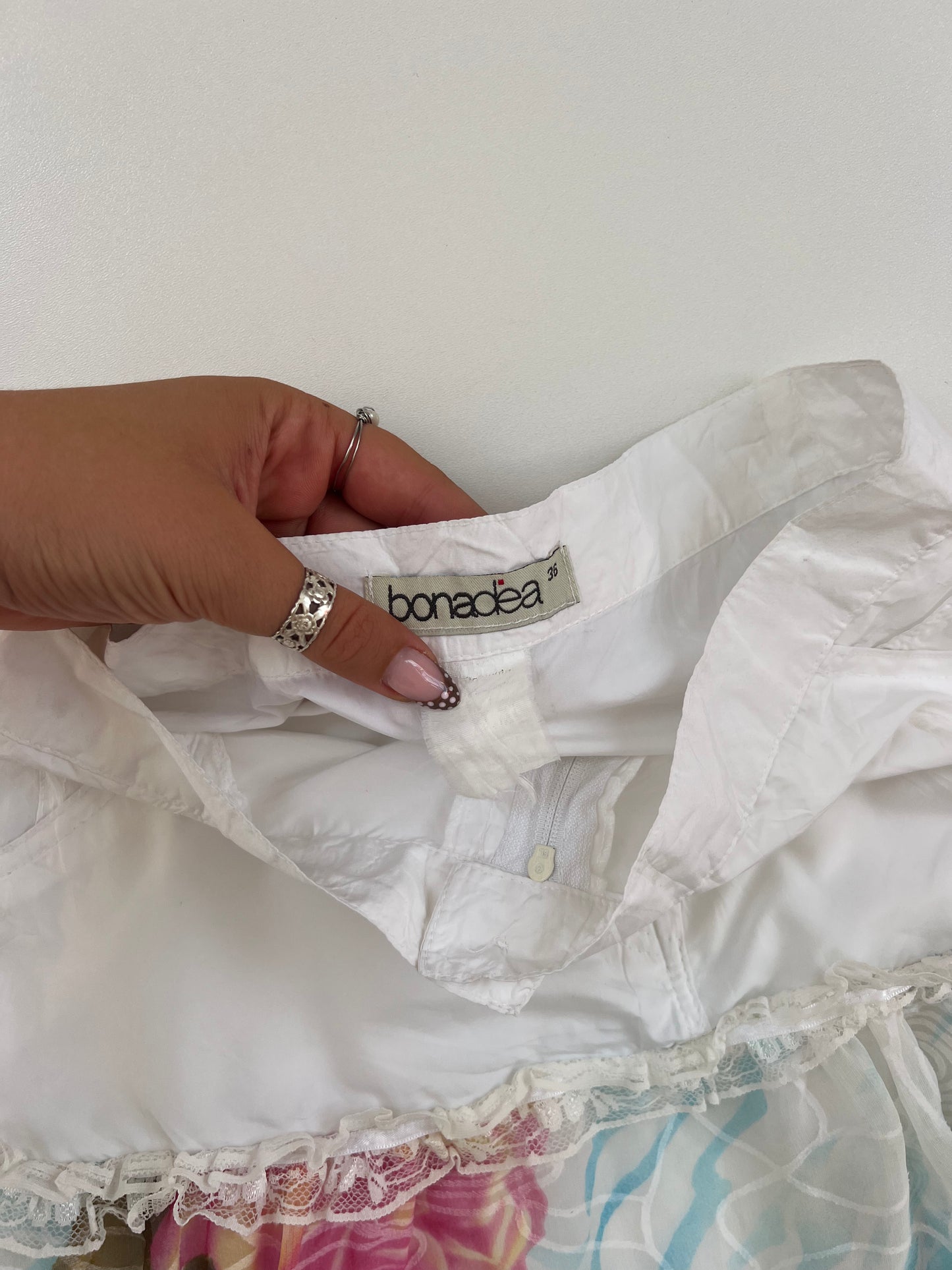 00s white patchwork midi skirt- size XS