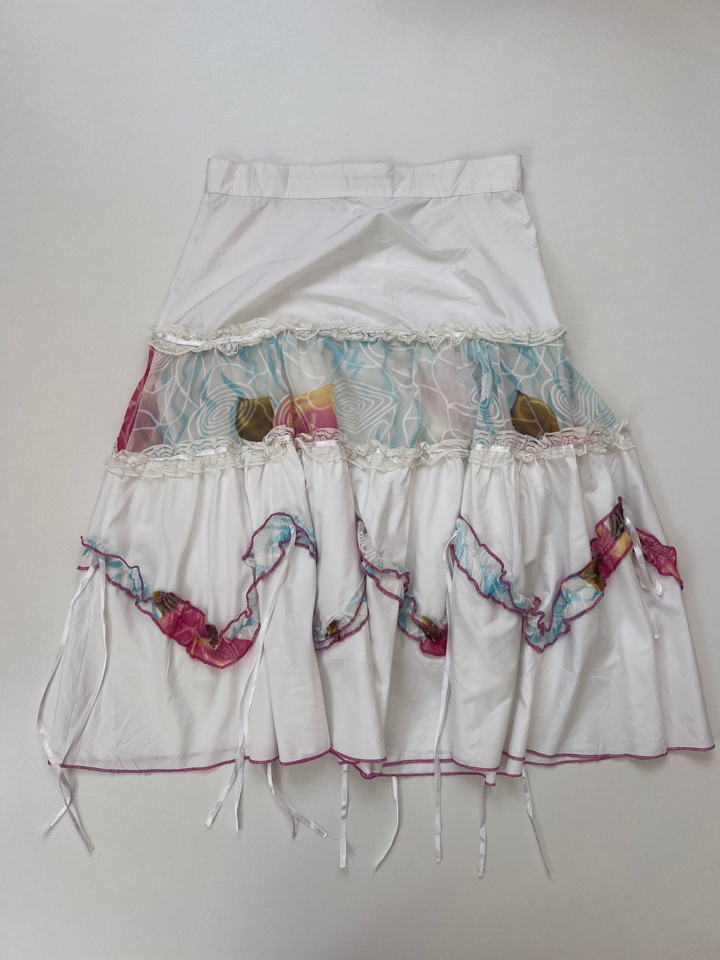 00s white patchwork midi skirt- size XS