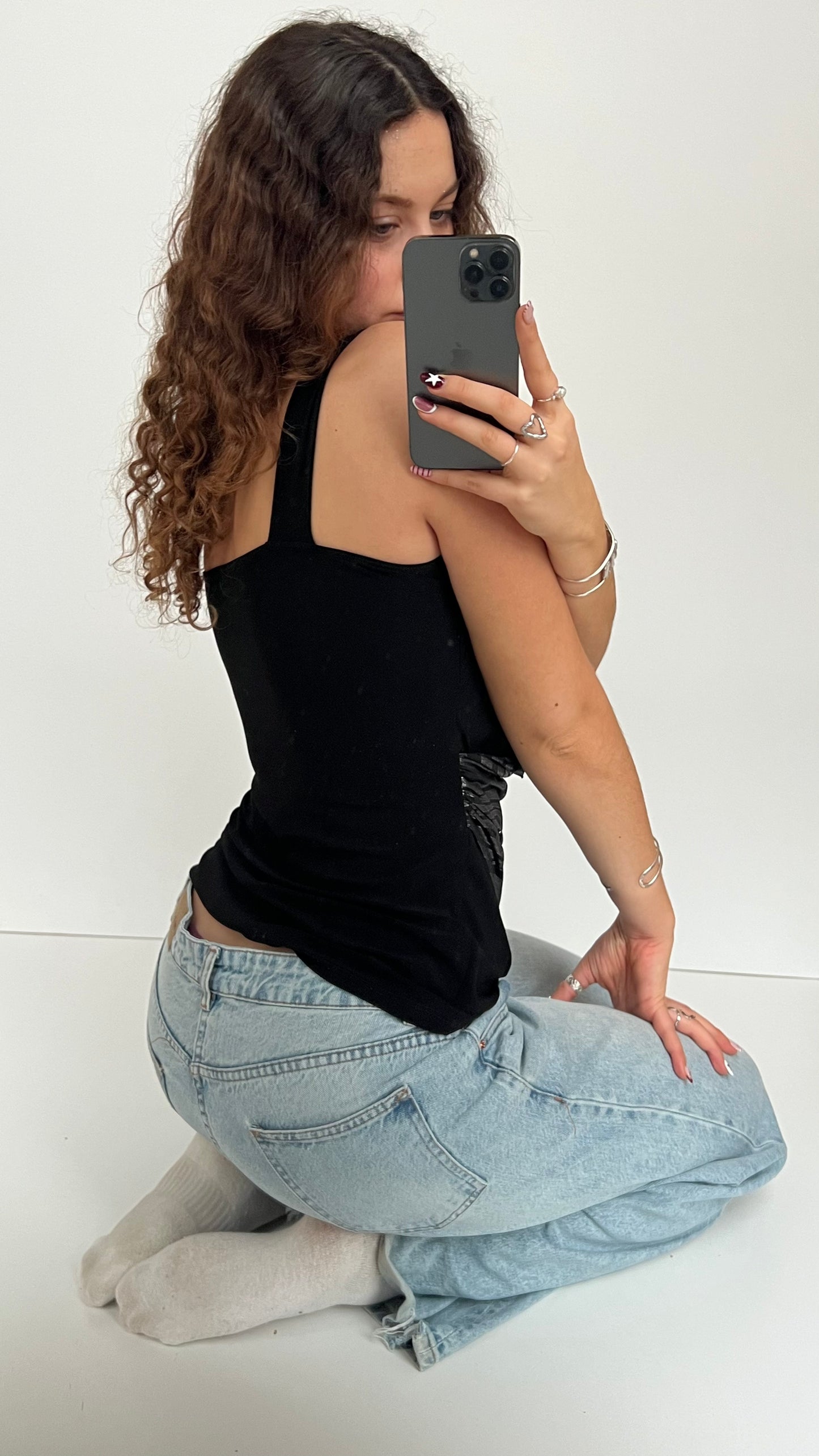 00s black cowl neck top- size L