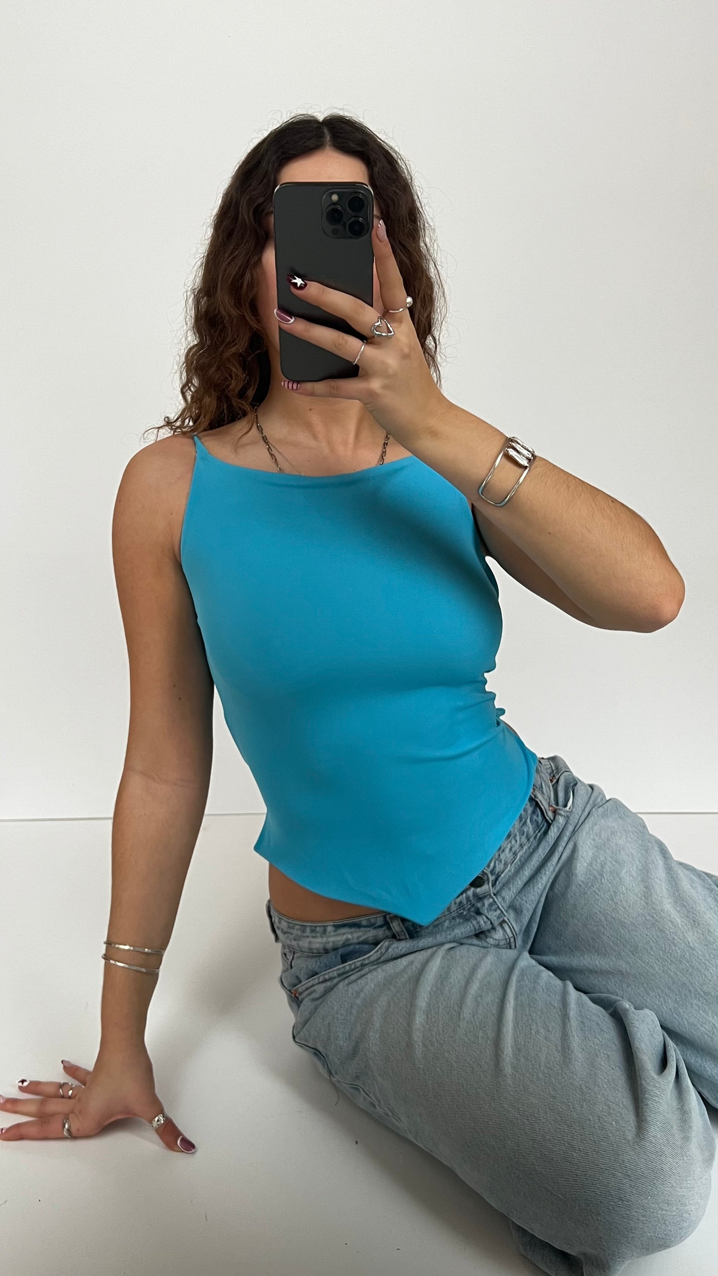 00s blue backless cami- size M