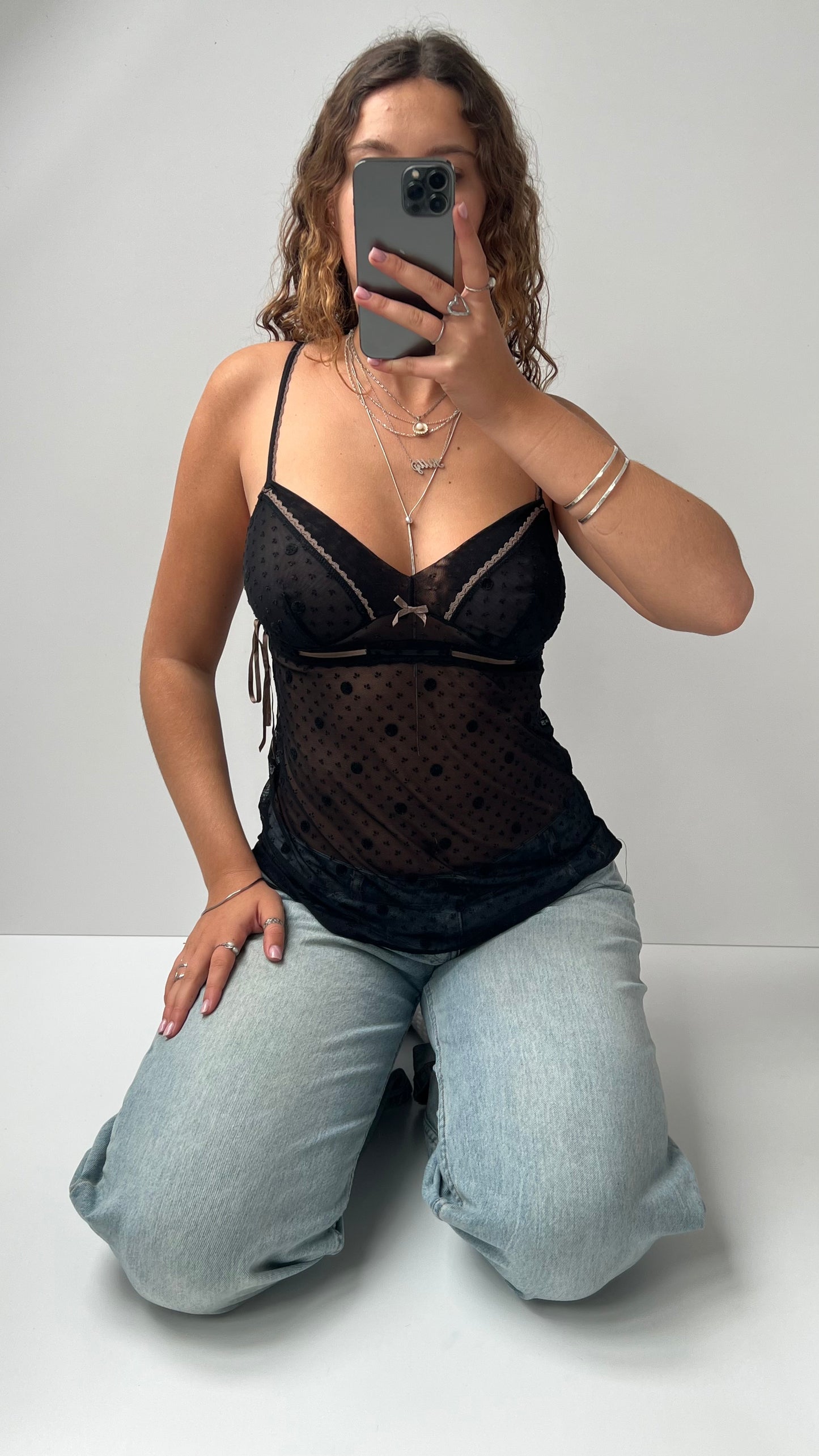 00s black mesh lace cami- size M