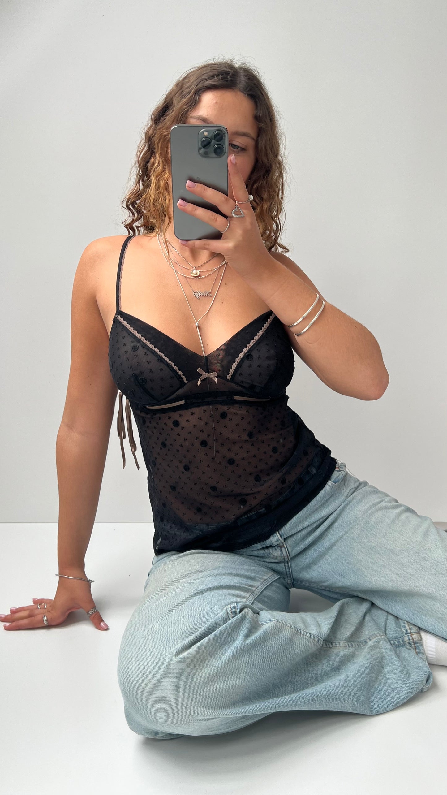 00s black mesh lace cami- size M