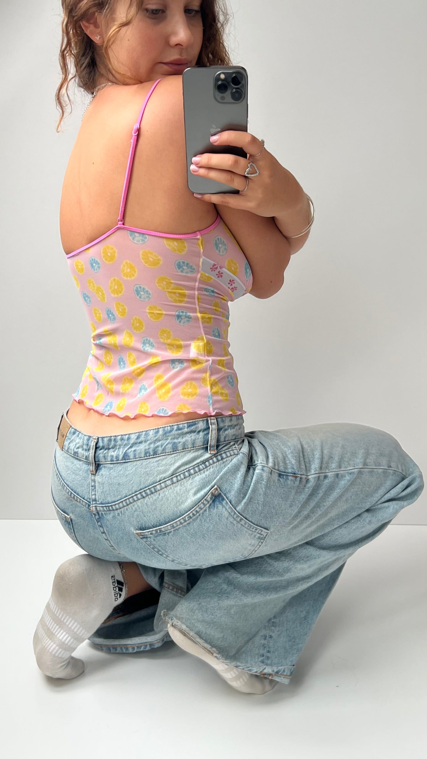 00s pink mesh lemon cami- size S