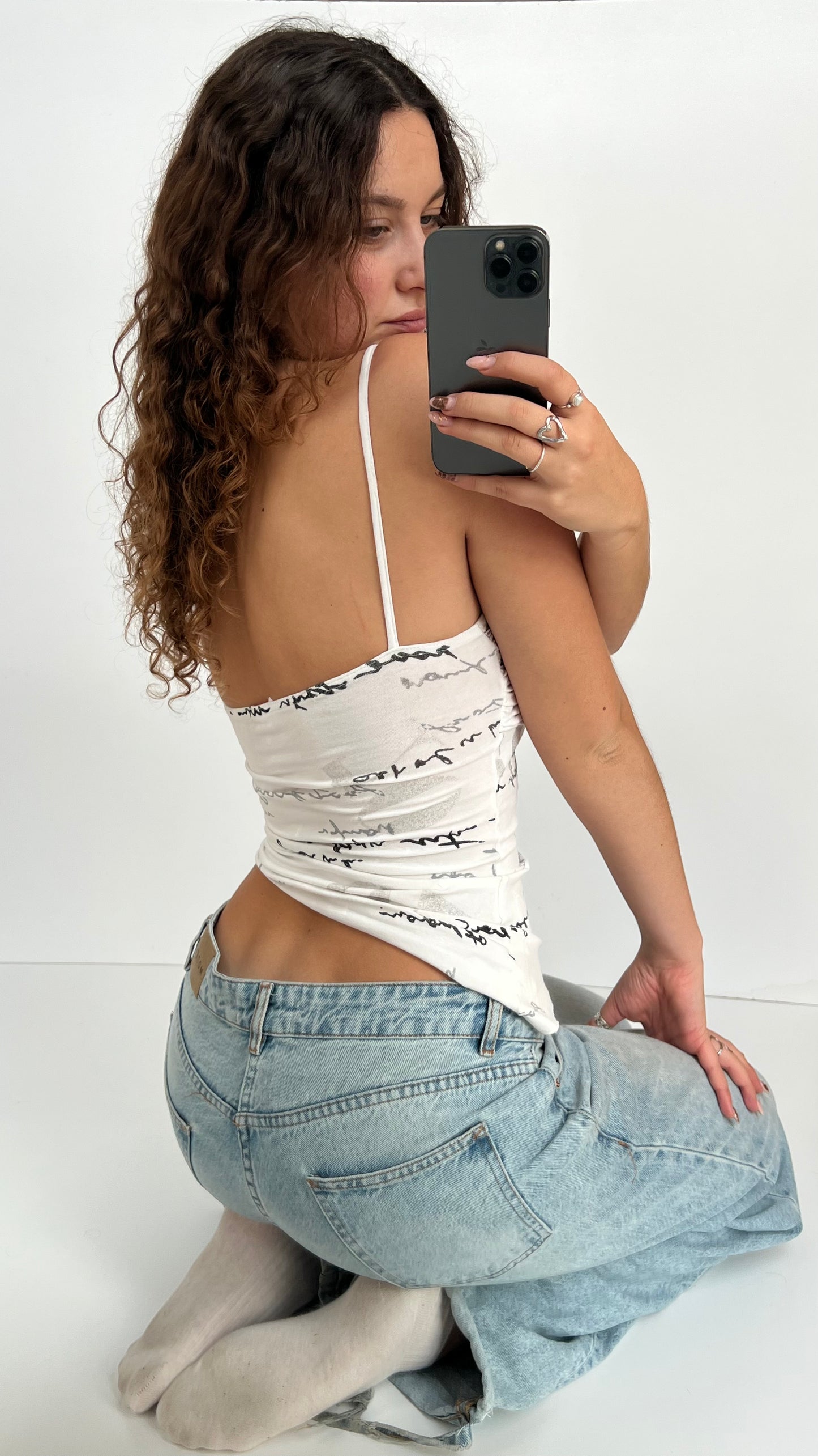 00s white asymmetrical cami- size S