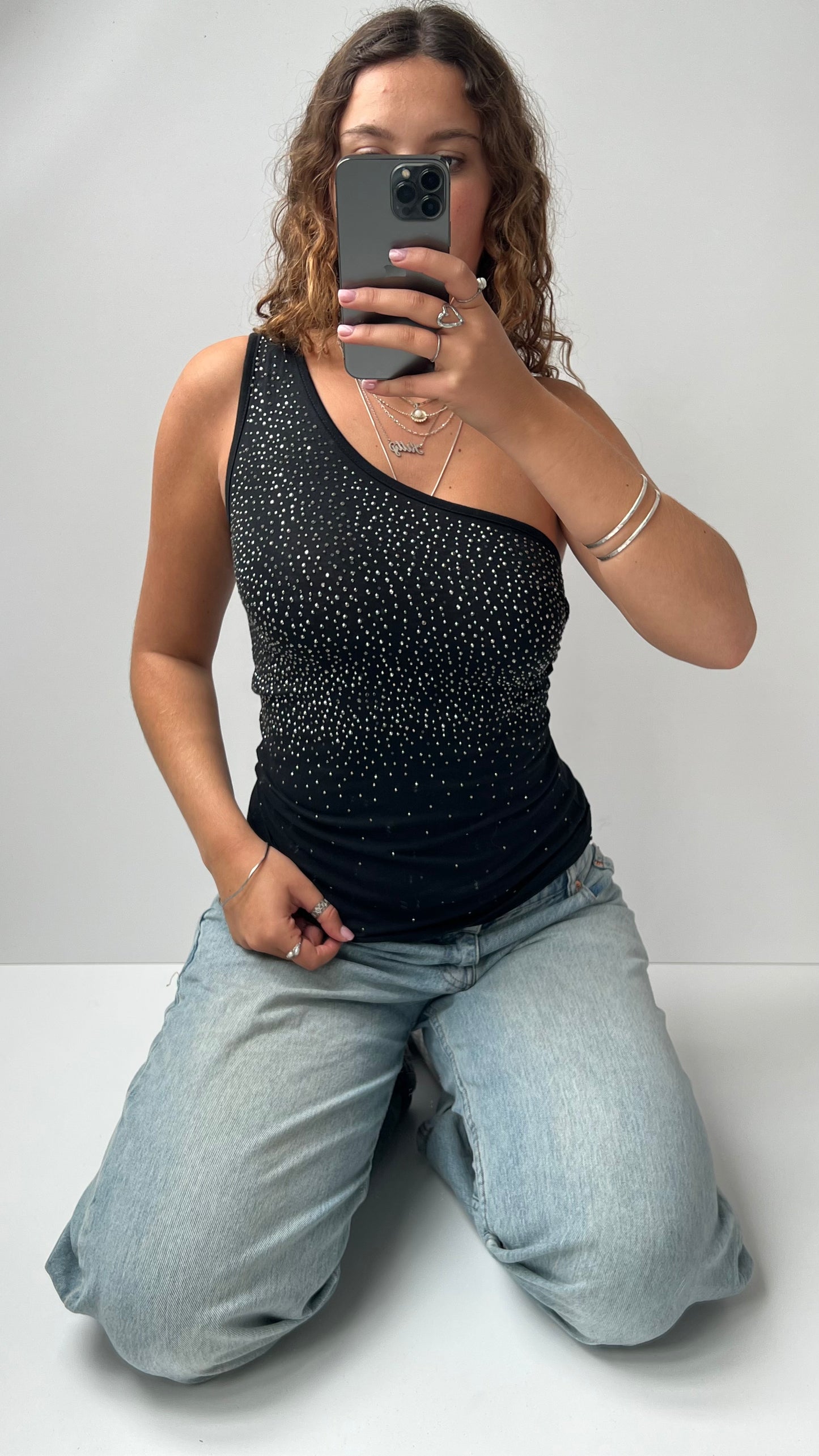 00s black diamanté cami- size S/M