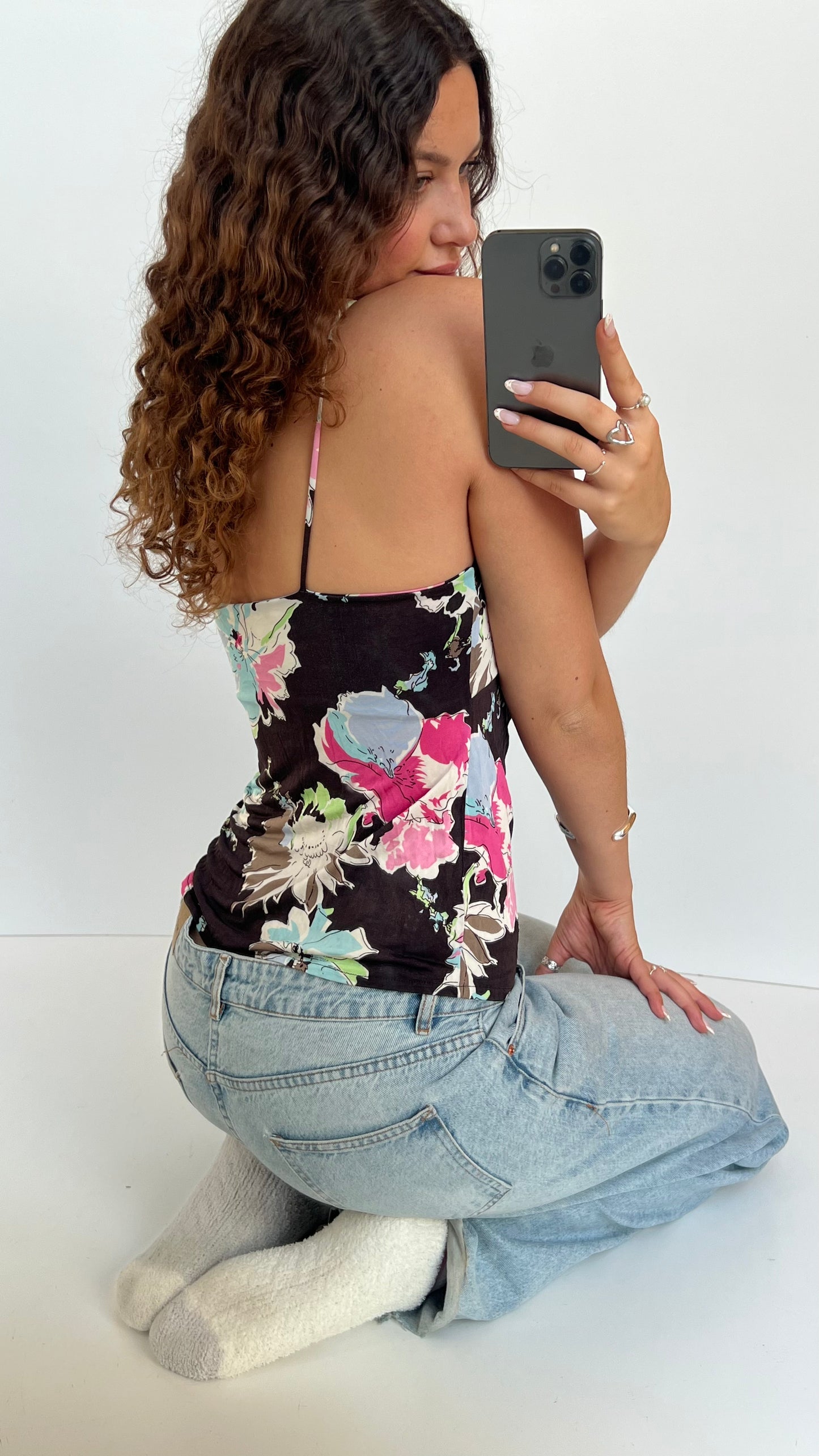 00s black floral cami- size L