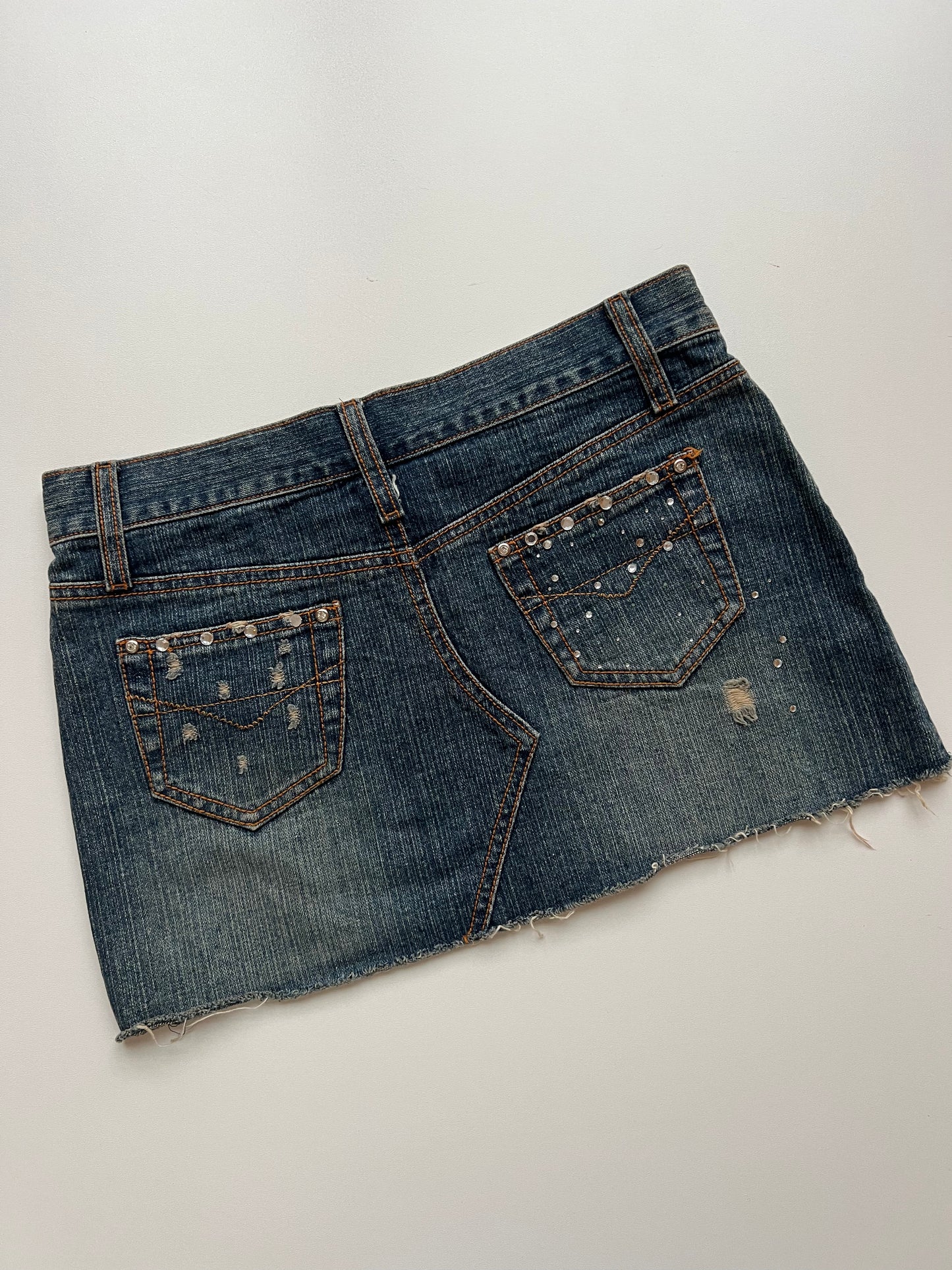 00s denim diamanté mini skirt- size S