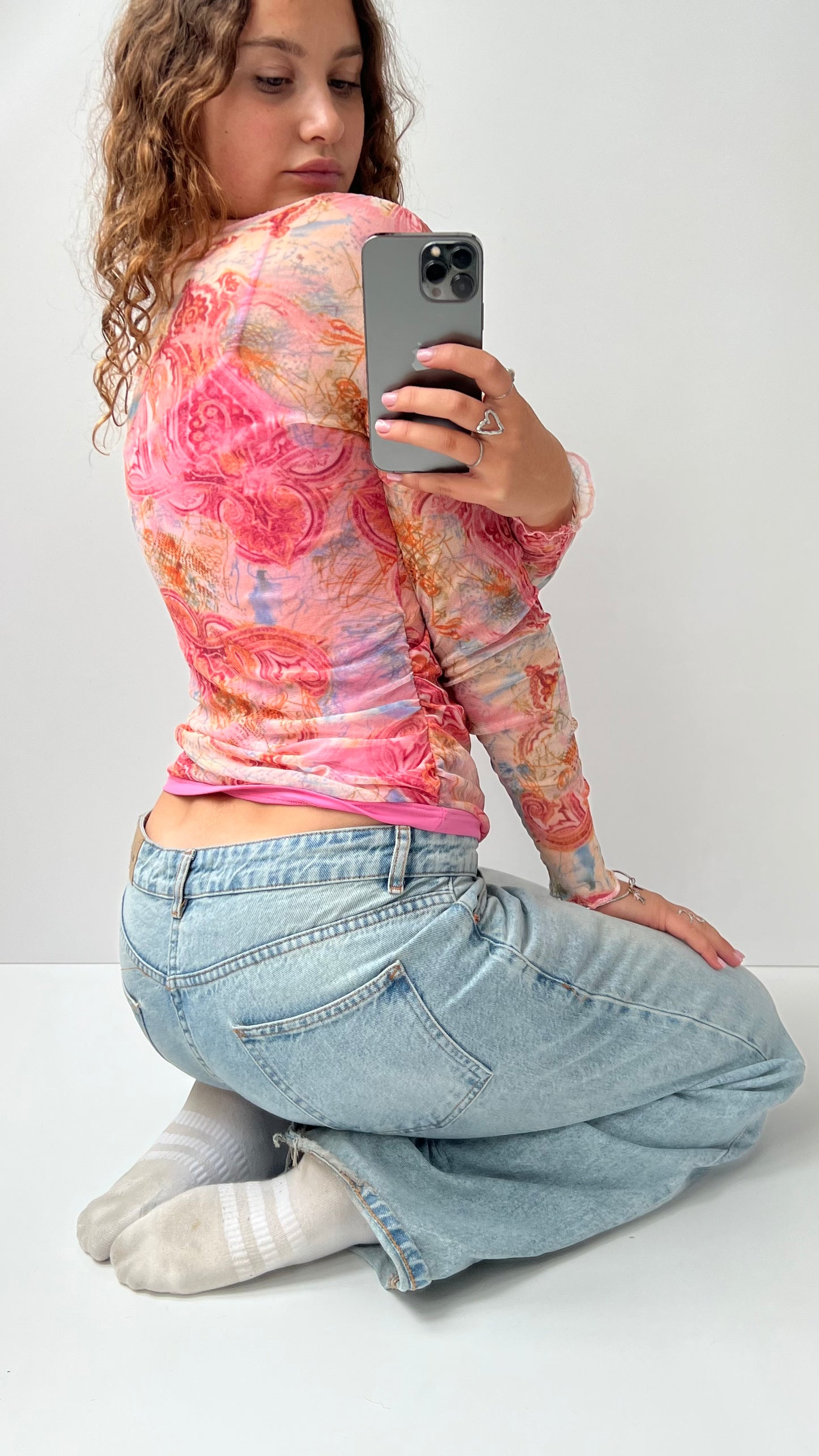00s Cache pink mesh long sleeve top- S/M