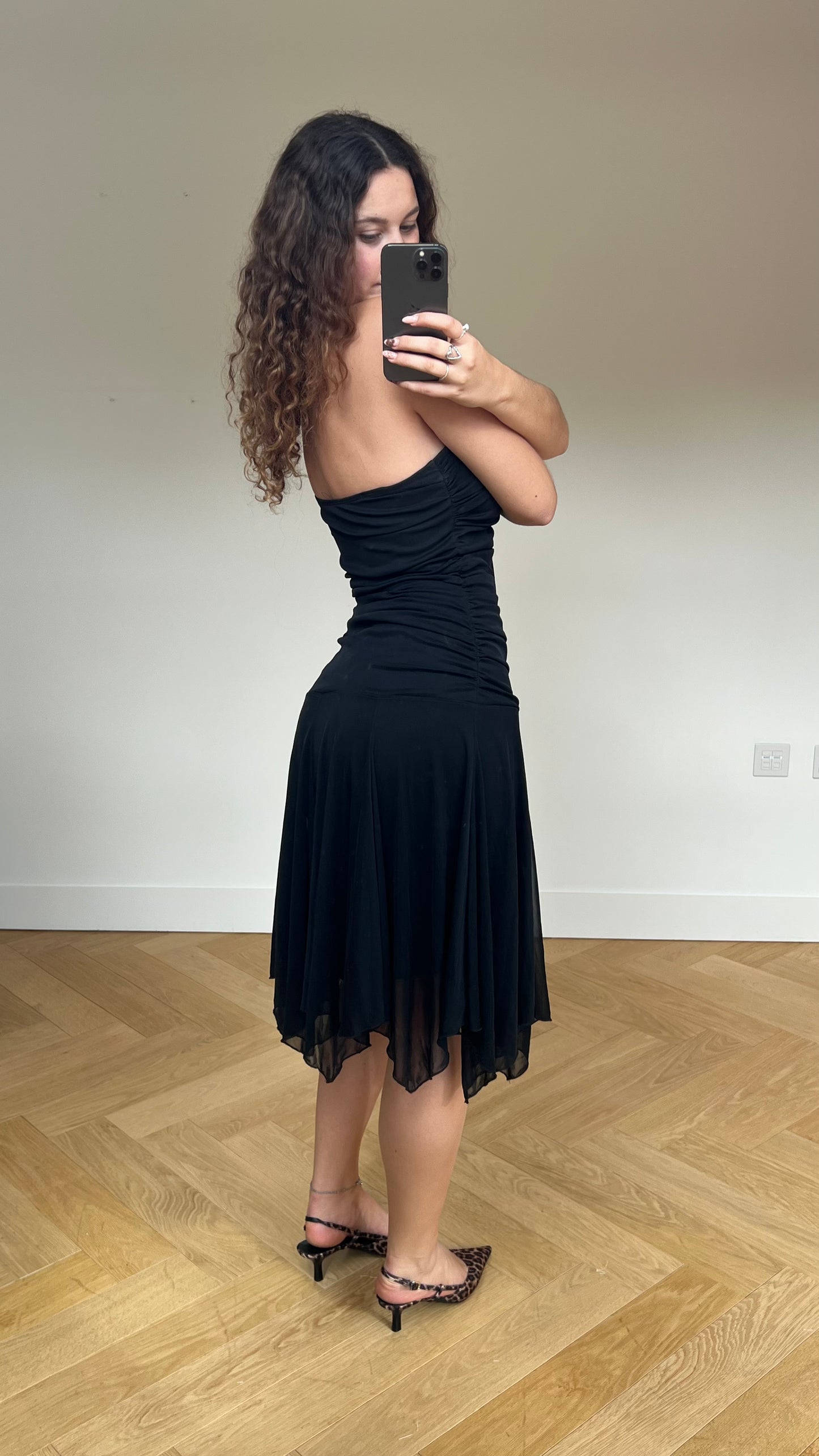 00s black mesh midi dress- size M