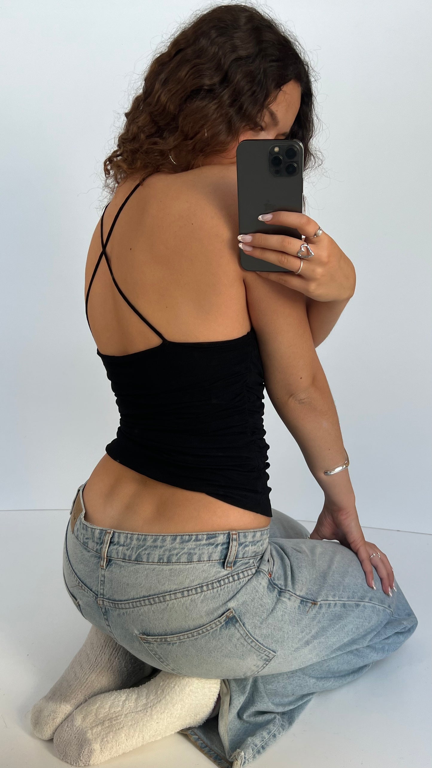 00s black mesh sequin cami- size S