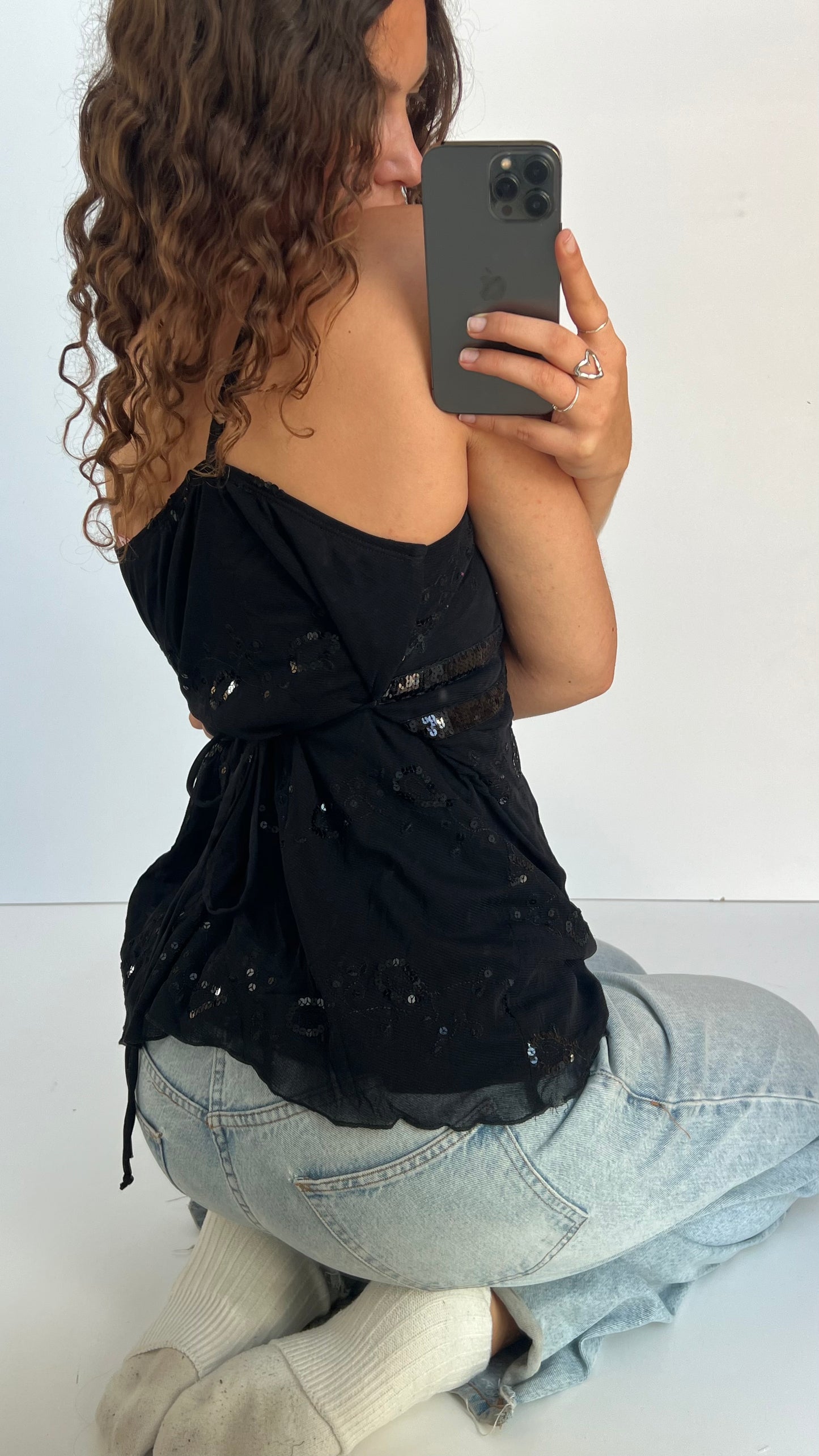 00s black sequin mesh cami- size XL