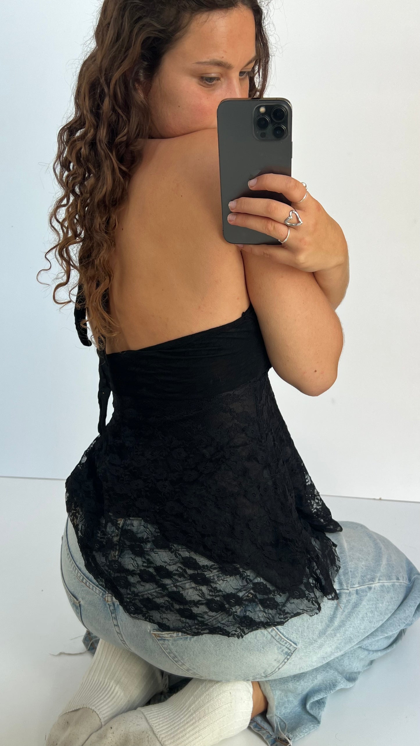 00s black lace halter cami- size S/M