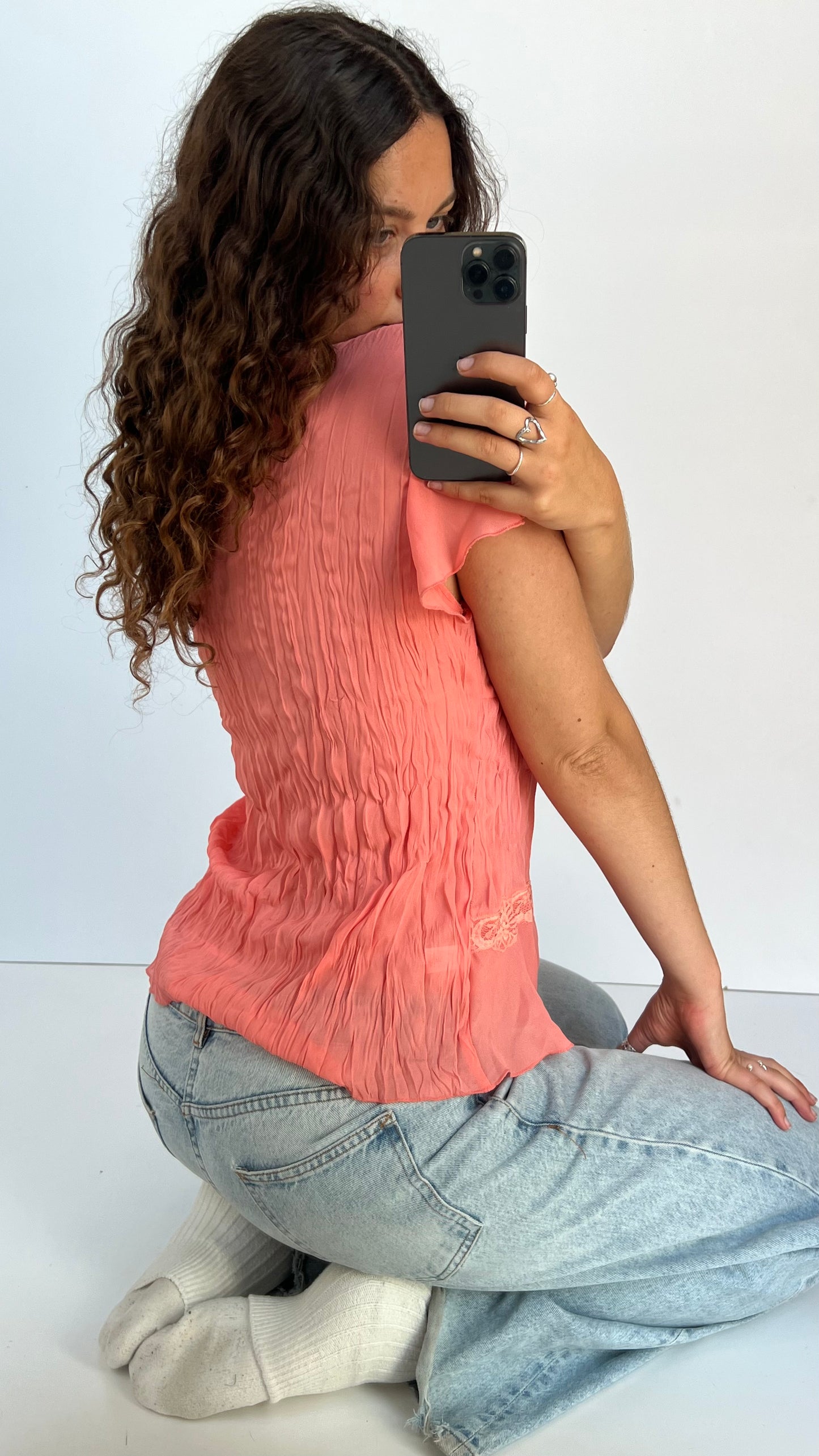 00s pink mesh babydoll top- size L