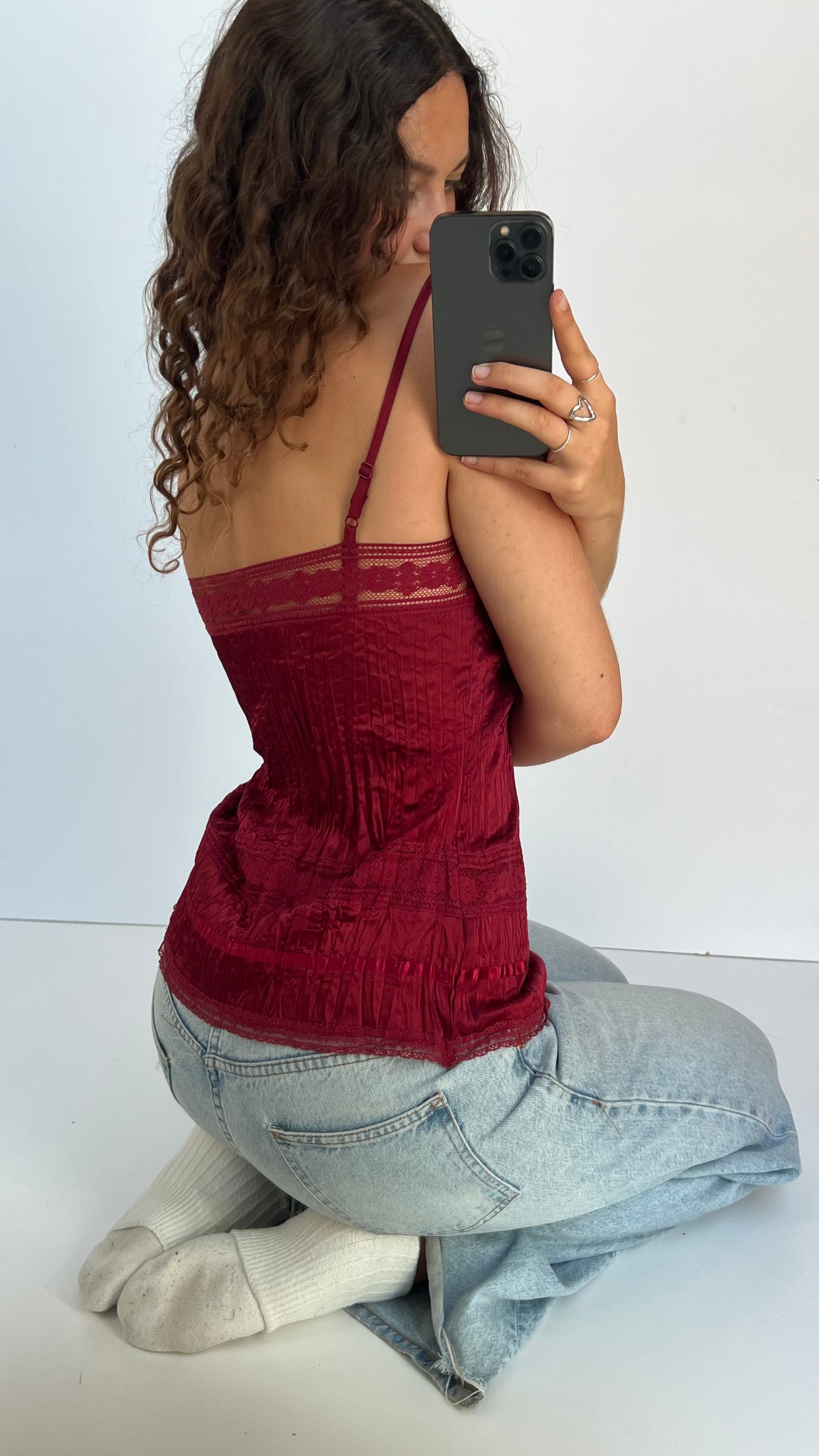00s red satin lace cami- size M