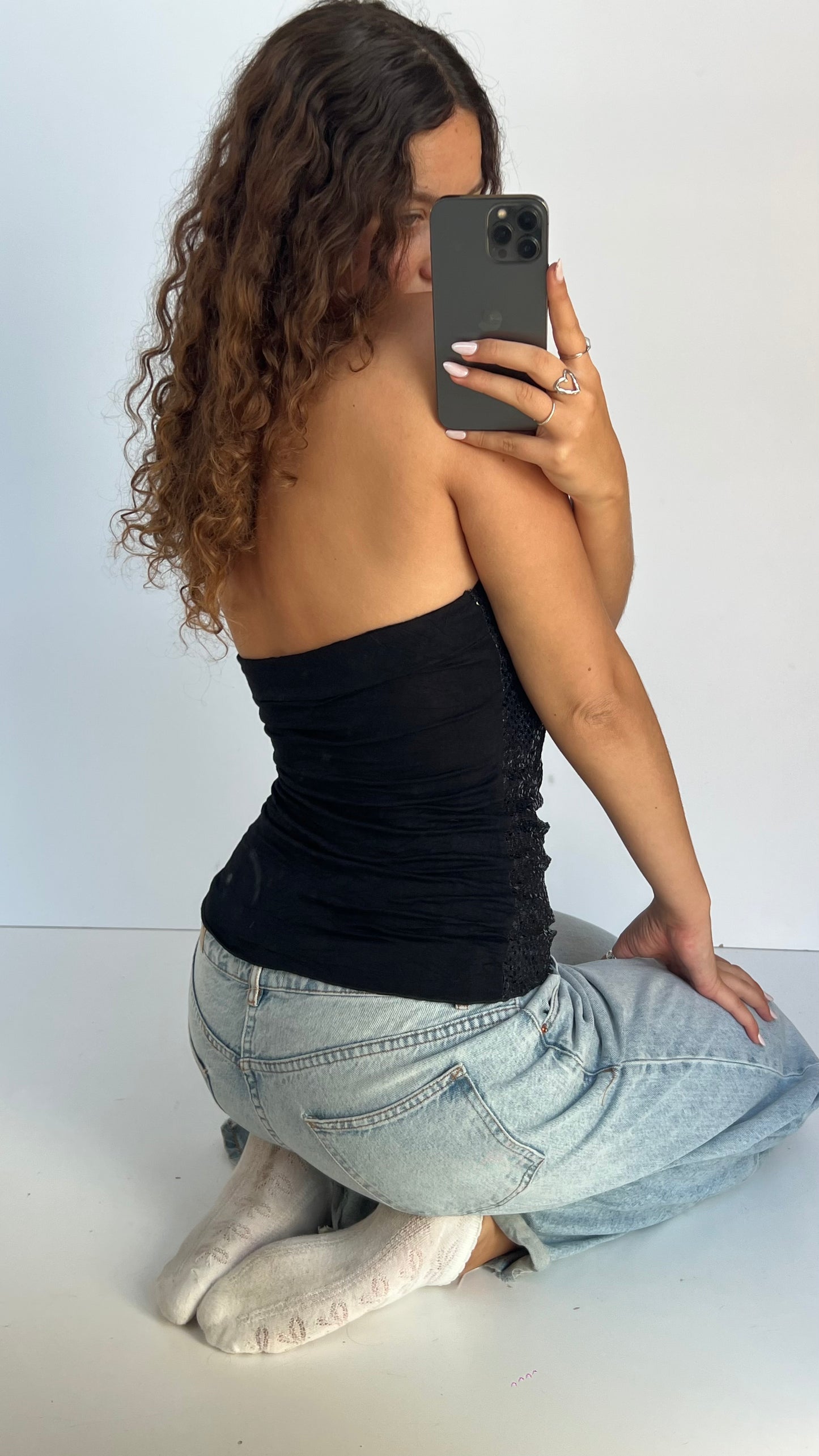 00s black glitter halter cami- size M