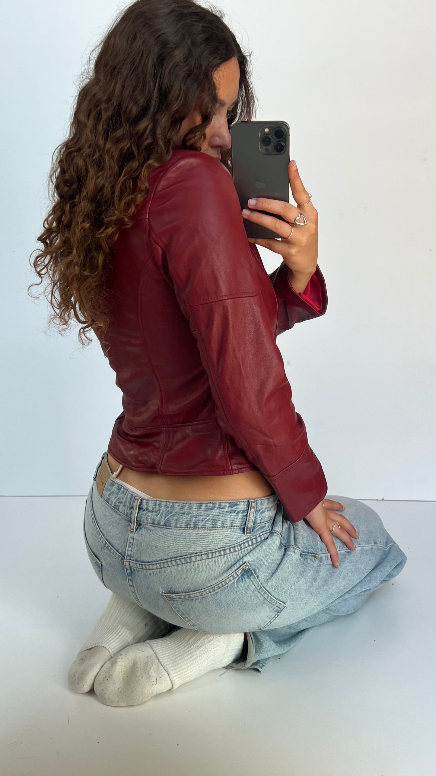 00s red leather jacket- size M