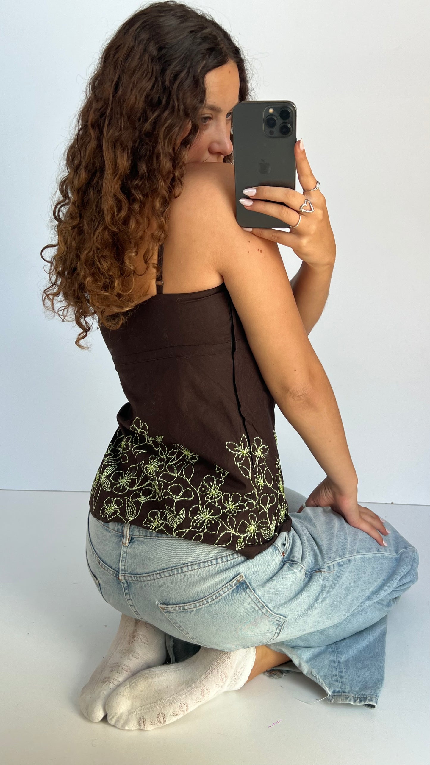 00s brown embroidered cami- size L