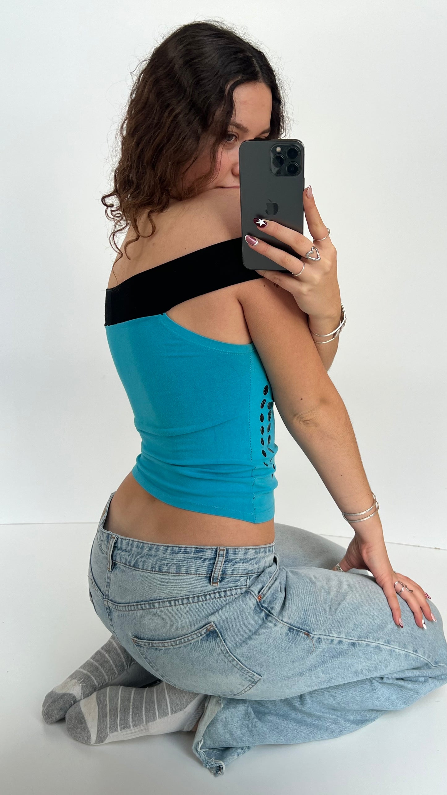 00s blue off the shoulder top- size S