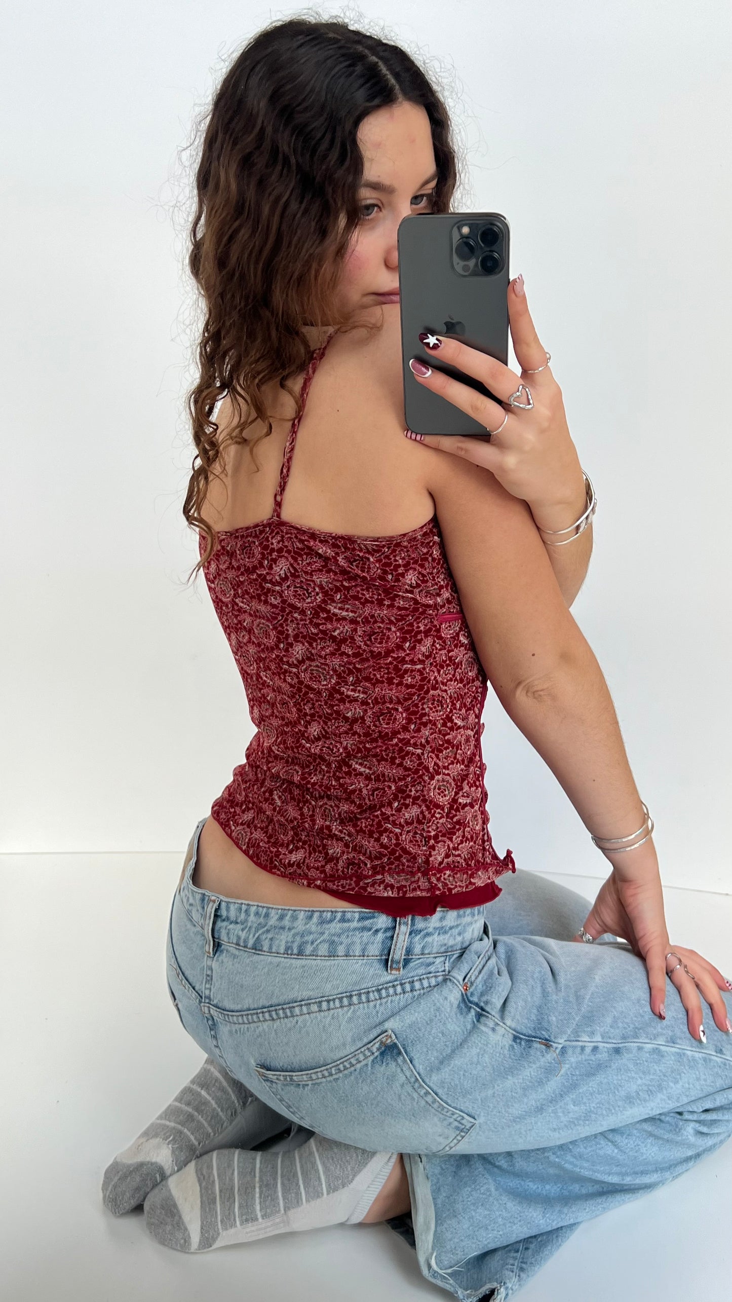 00s red paisley mesh cami- size M