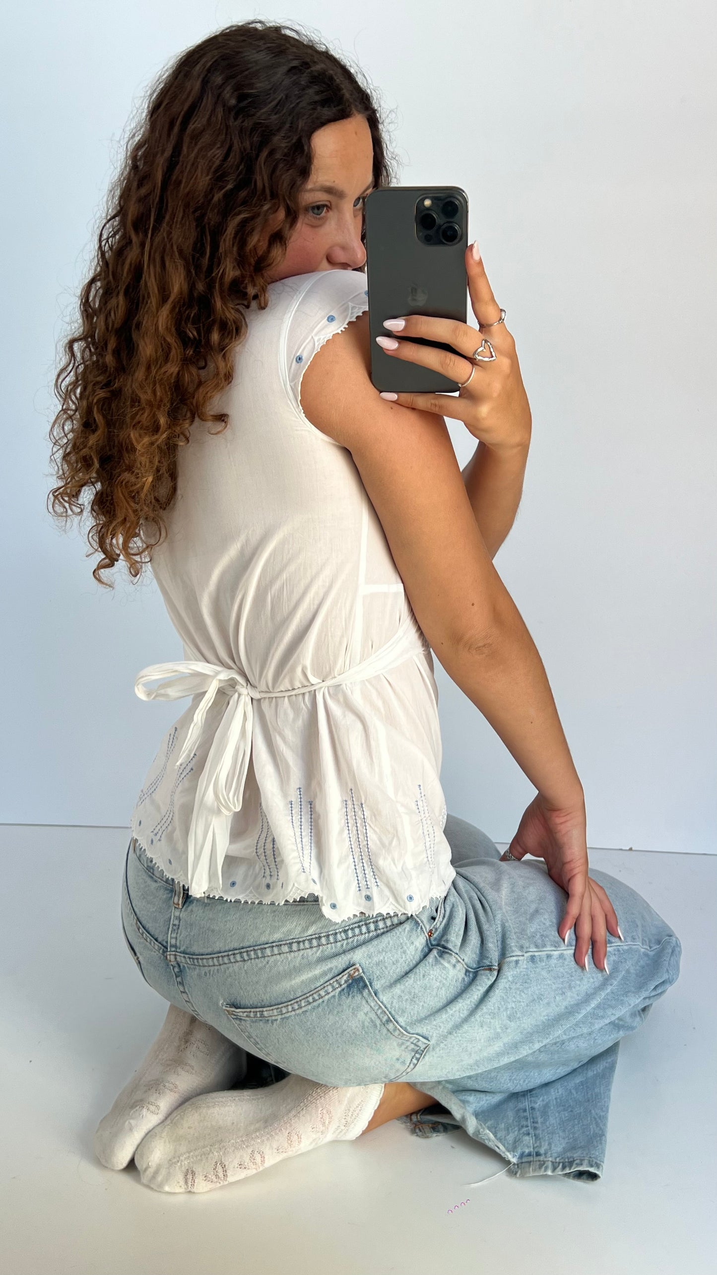 00s white lace babydoll top- size M