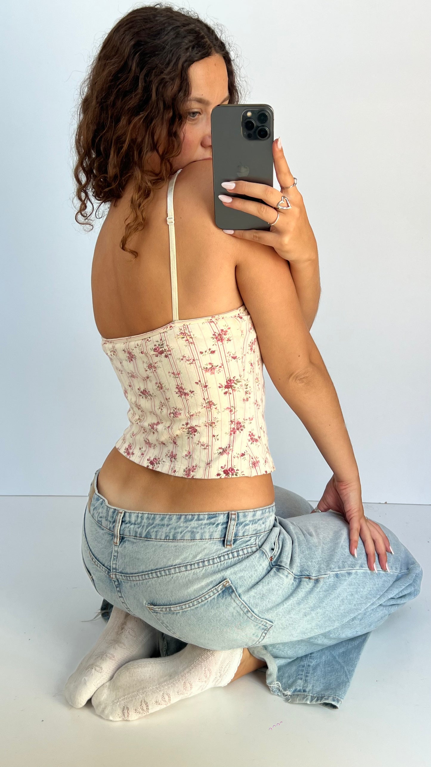00s cream floral corset cami- size S