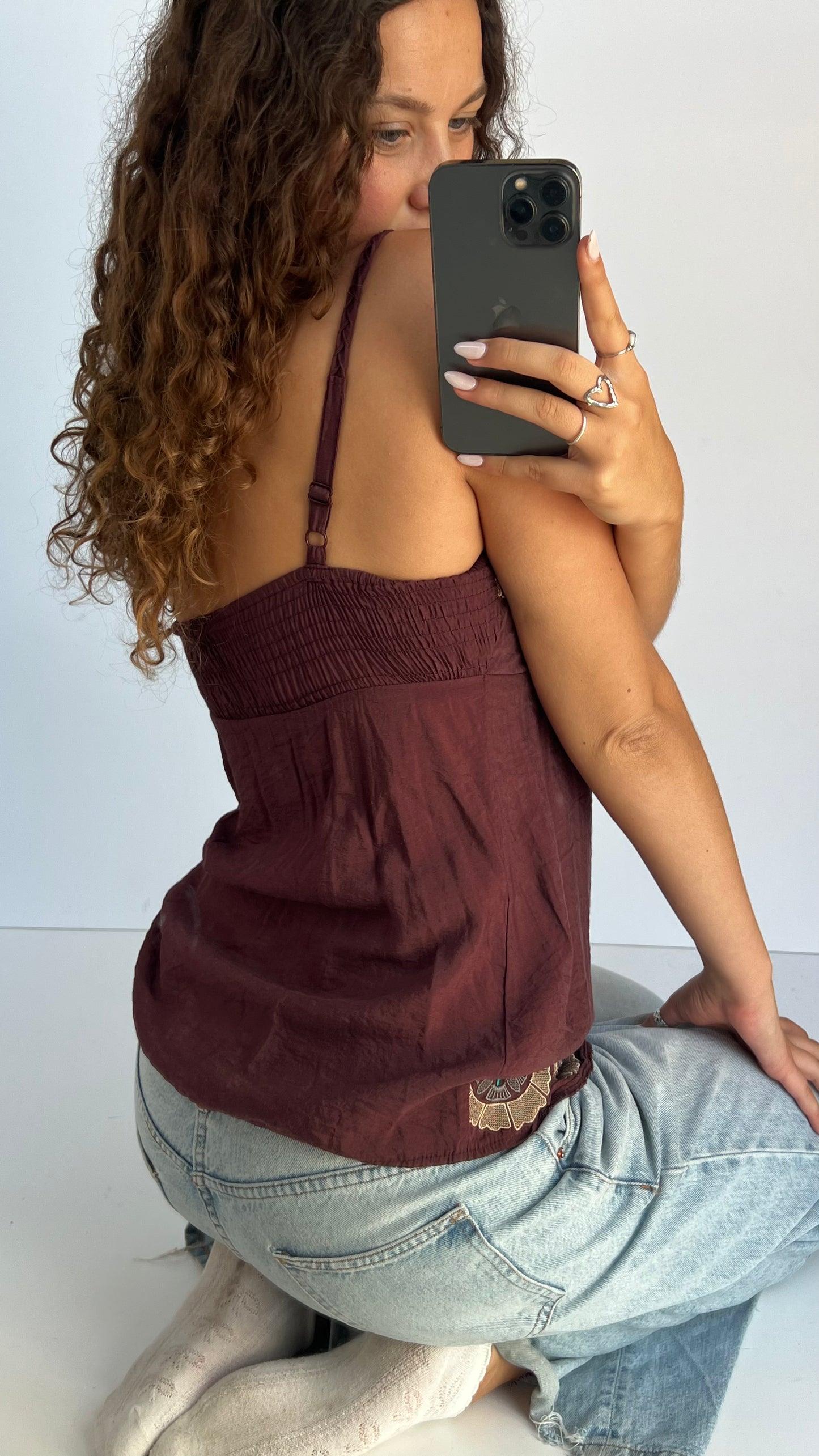 00s brown embroidered cami- size S