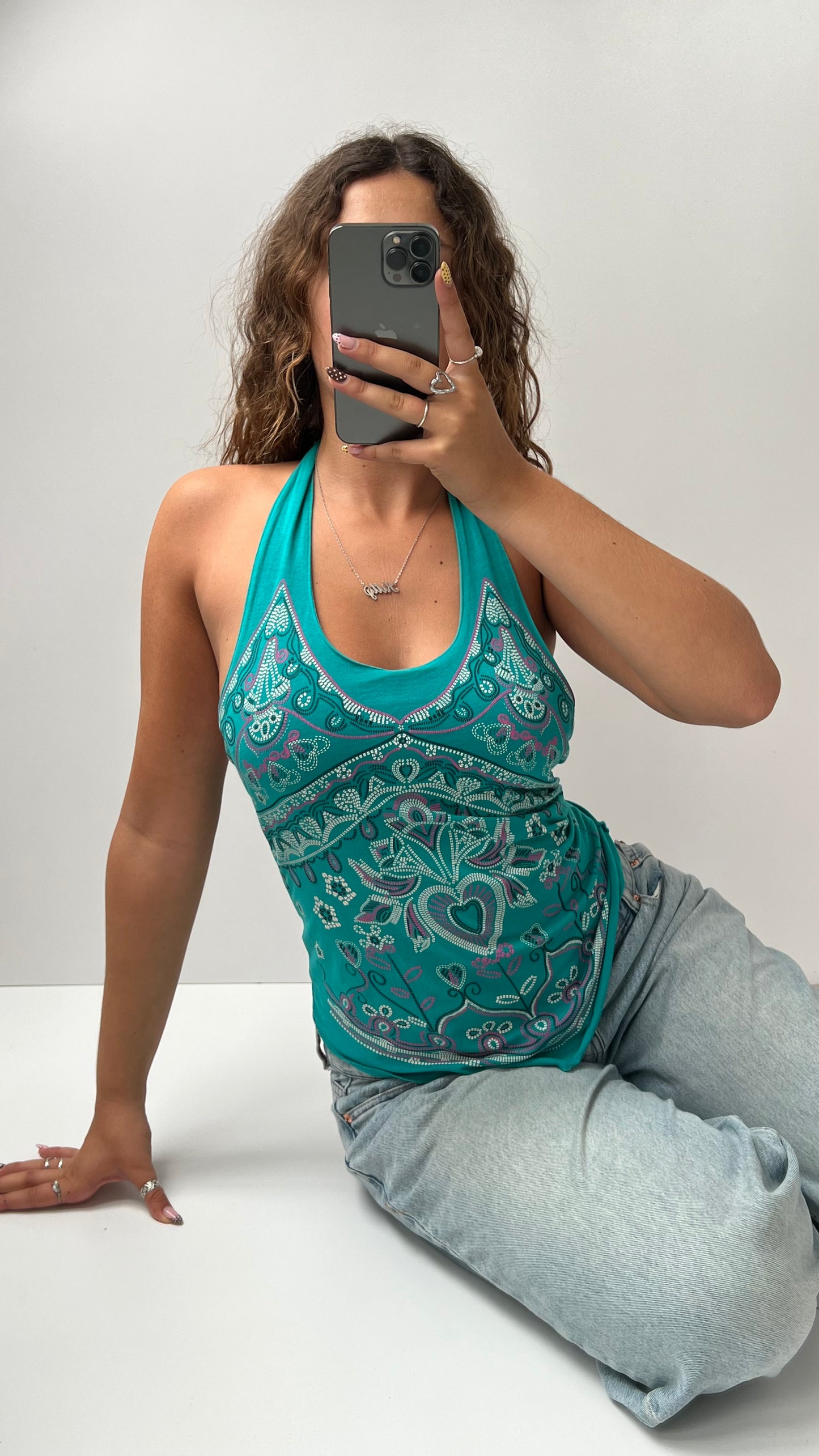 00s blue patterned cami- size S