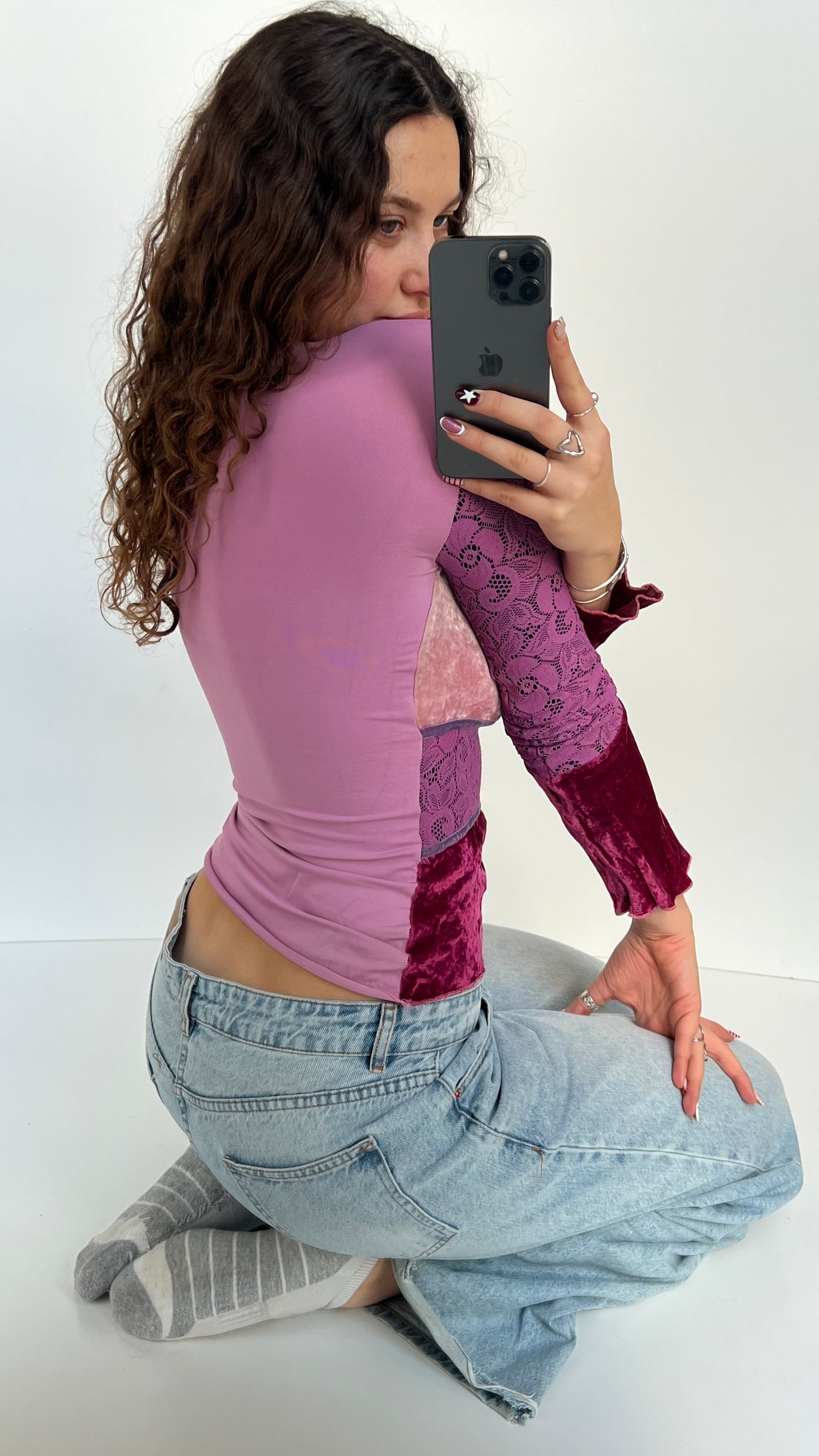 00s pink patchwork top- size XS