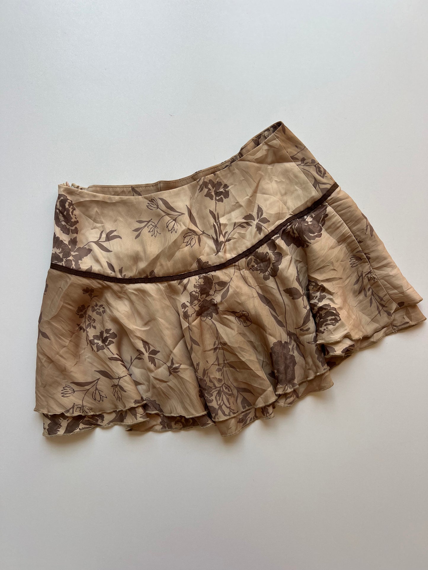 00s brown floral mini skirt- size XS