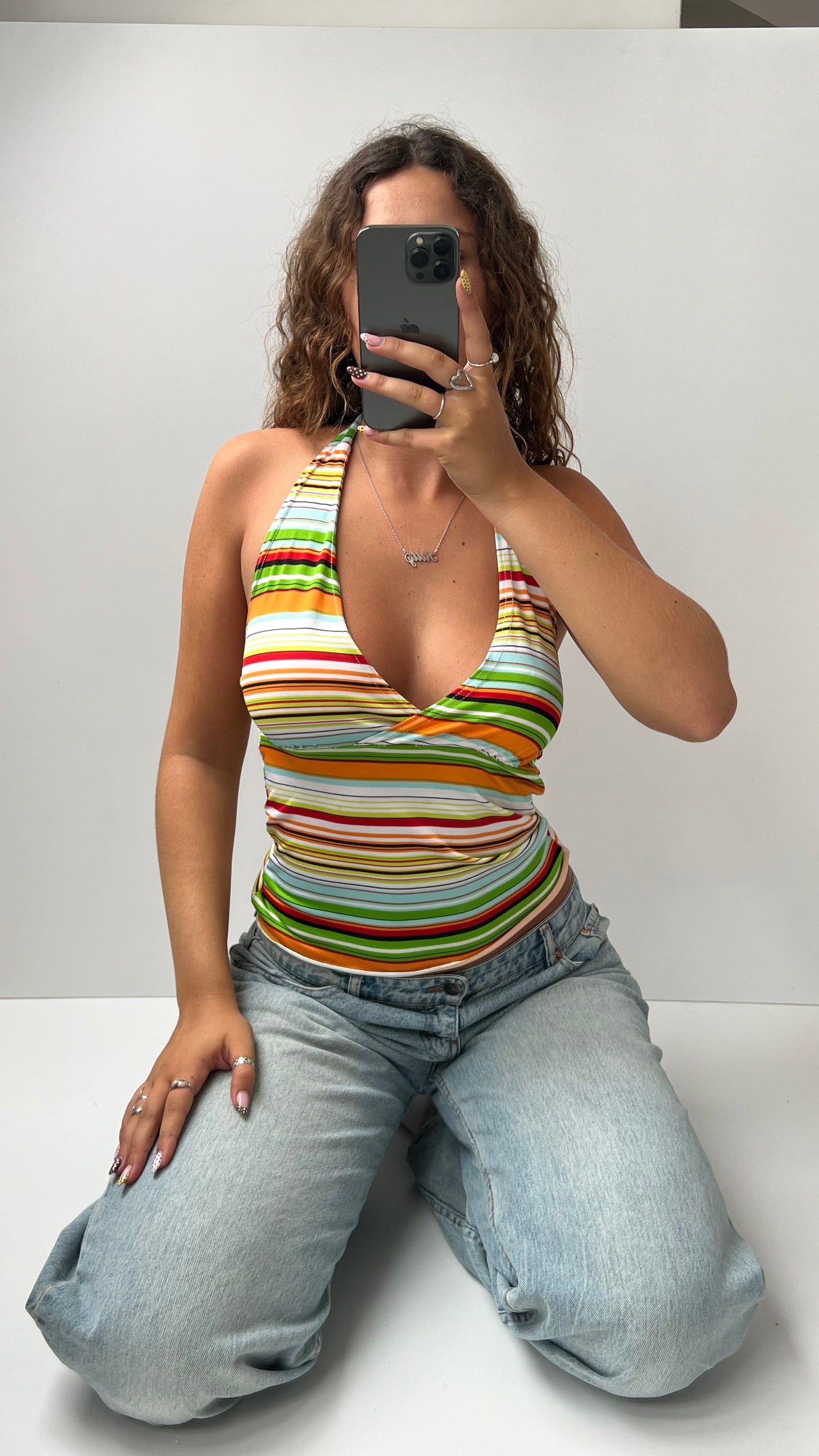 00s striped colourful halter cami- size S/M