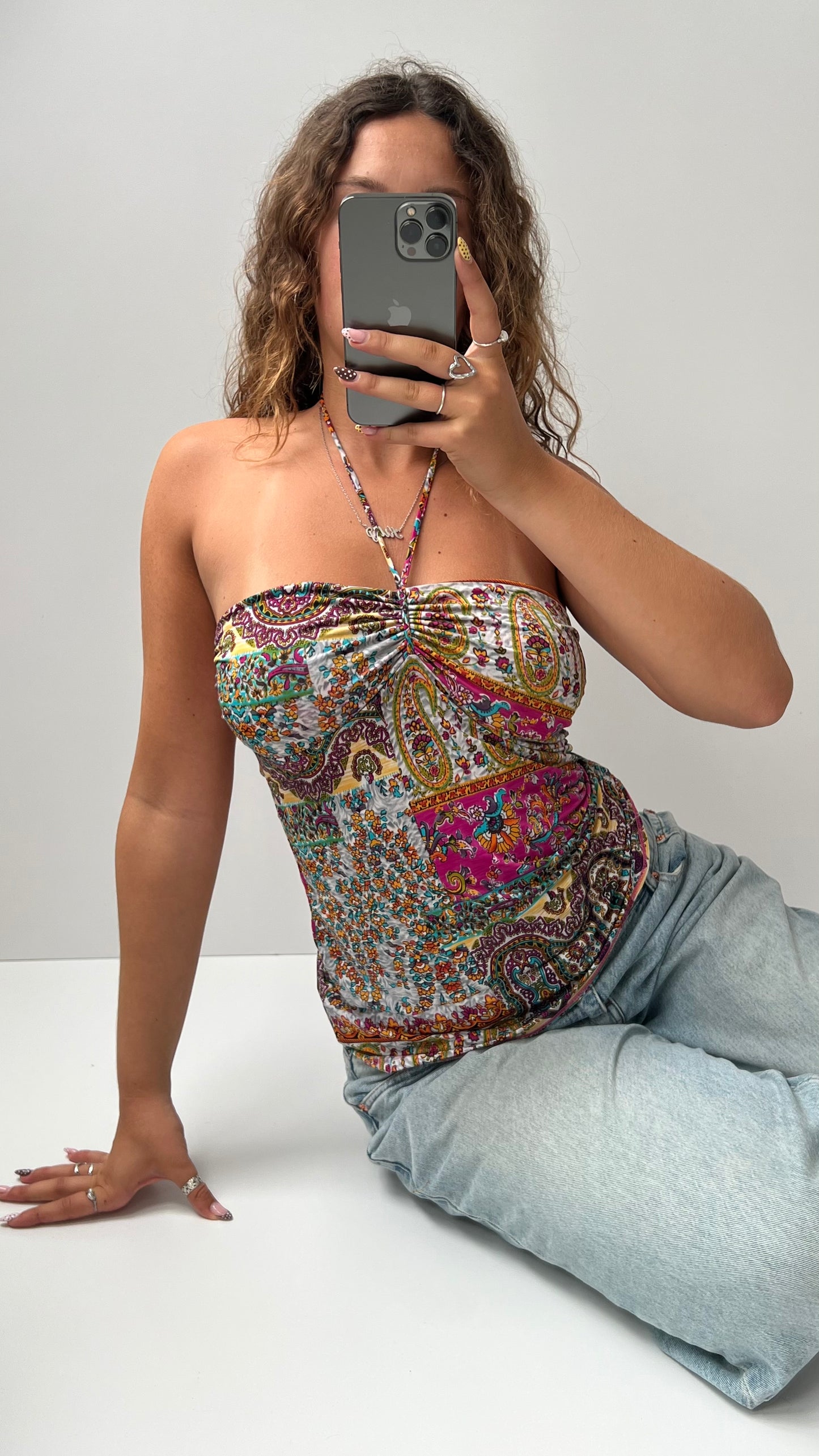 00s pink paisley halter cami- size M