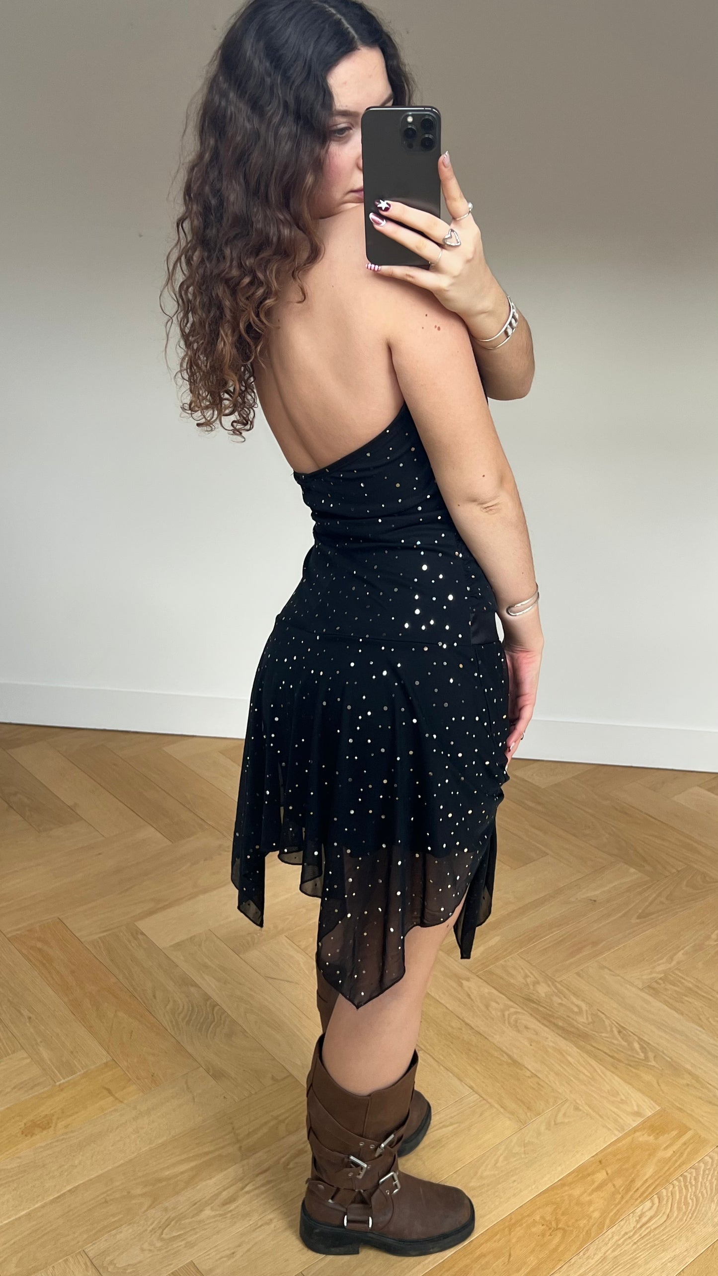 00s black glitter midi dress- size M