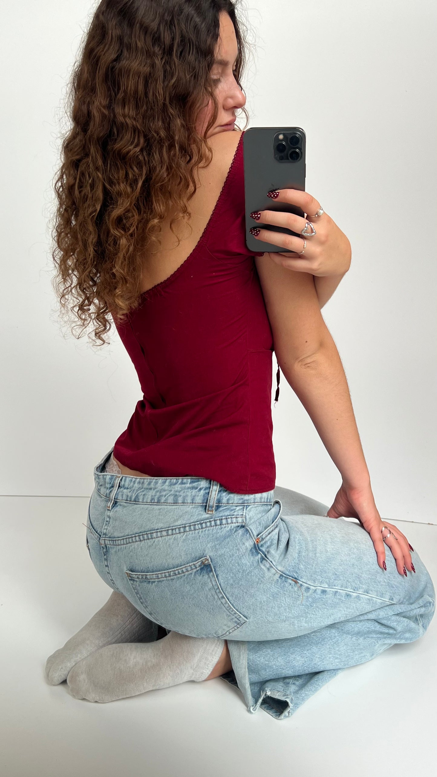 00s red milkmaid top- size S