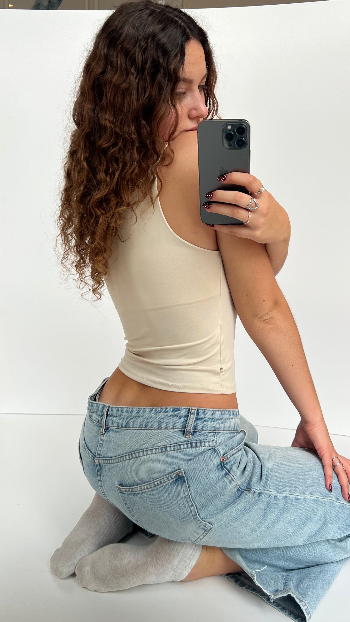 00s beige red butterfly cami- size S