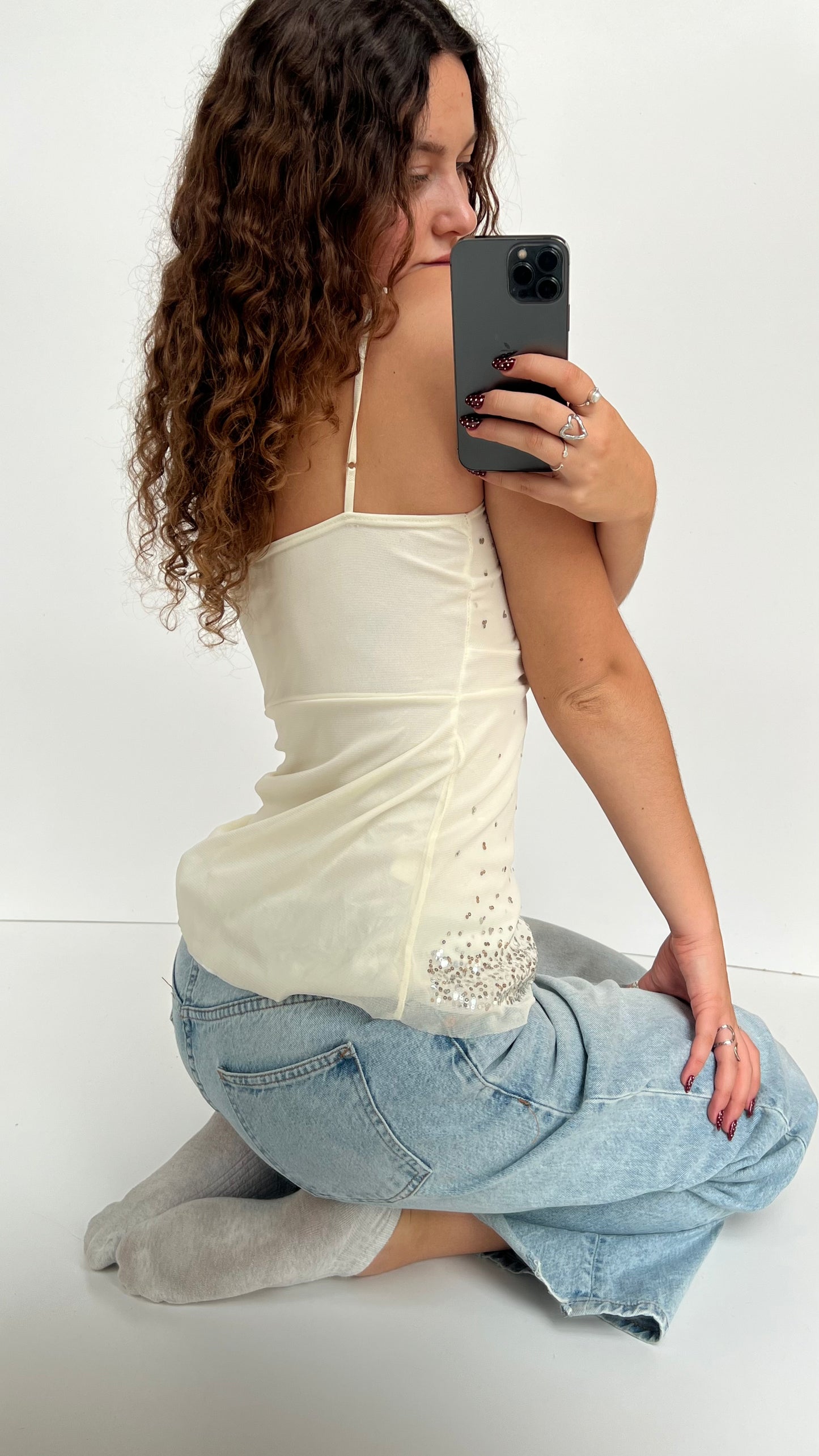 00s cream mesh sequin cami- size M