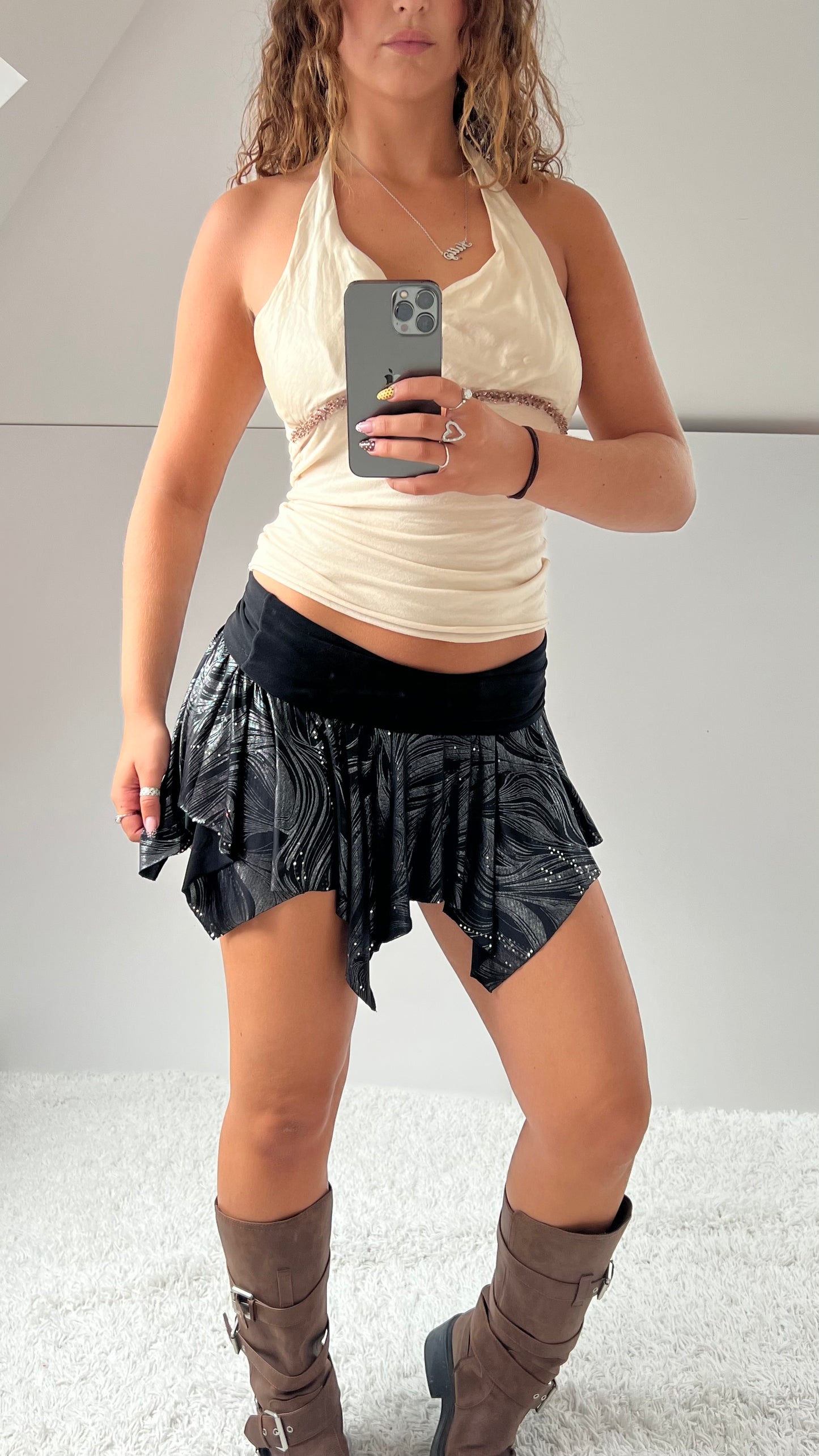00s black sparkly mini skirt- size S