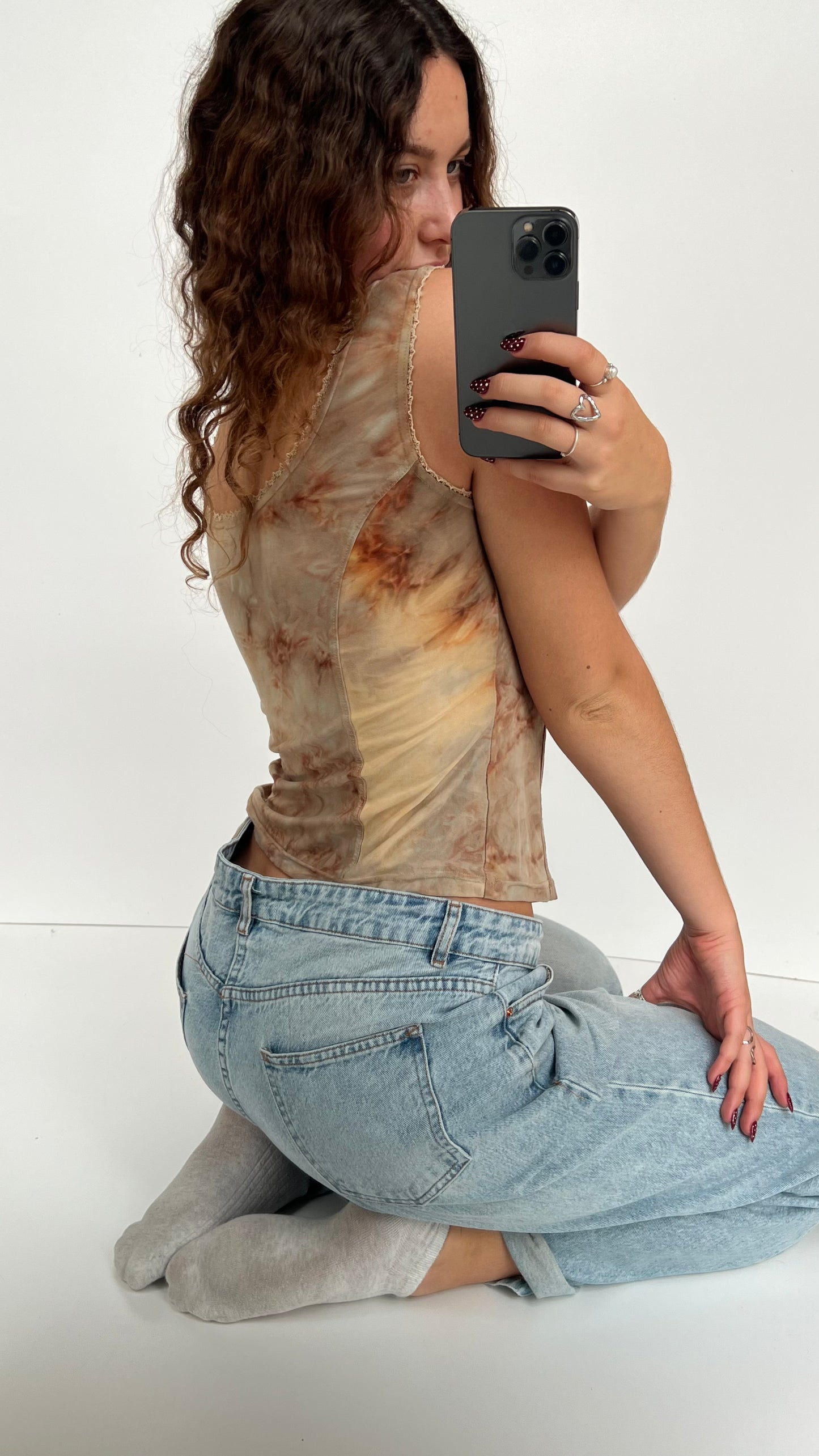 00s beige lace tank top- size S