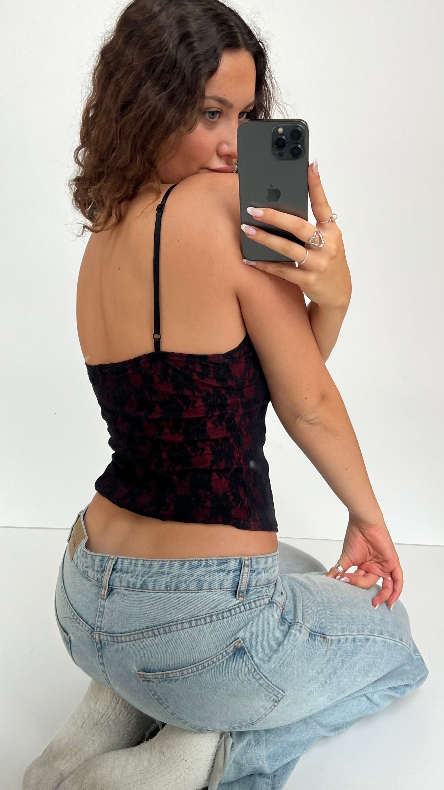 00s black red lace cami- size M