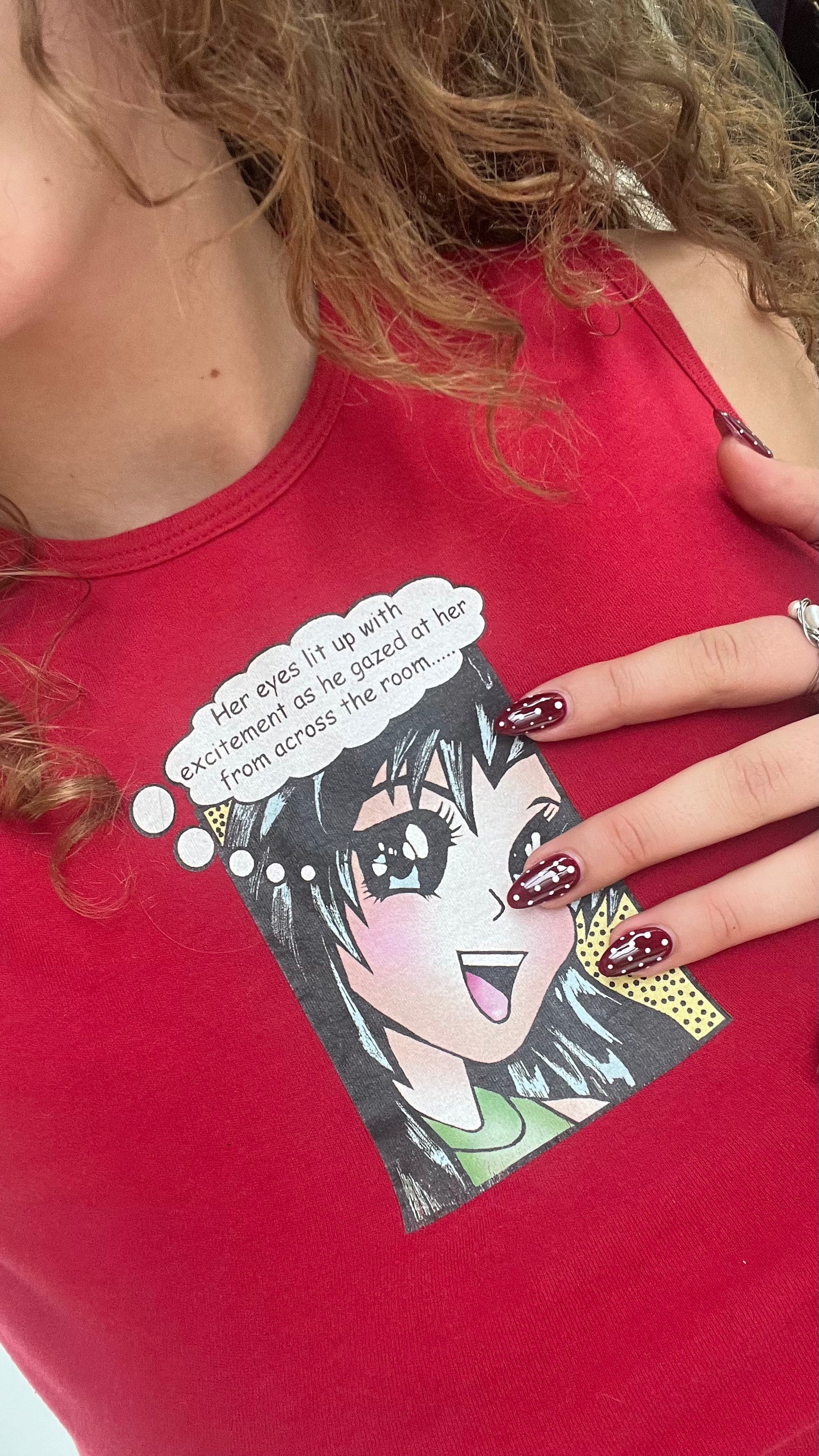 00s red graphic tank top- size M