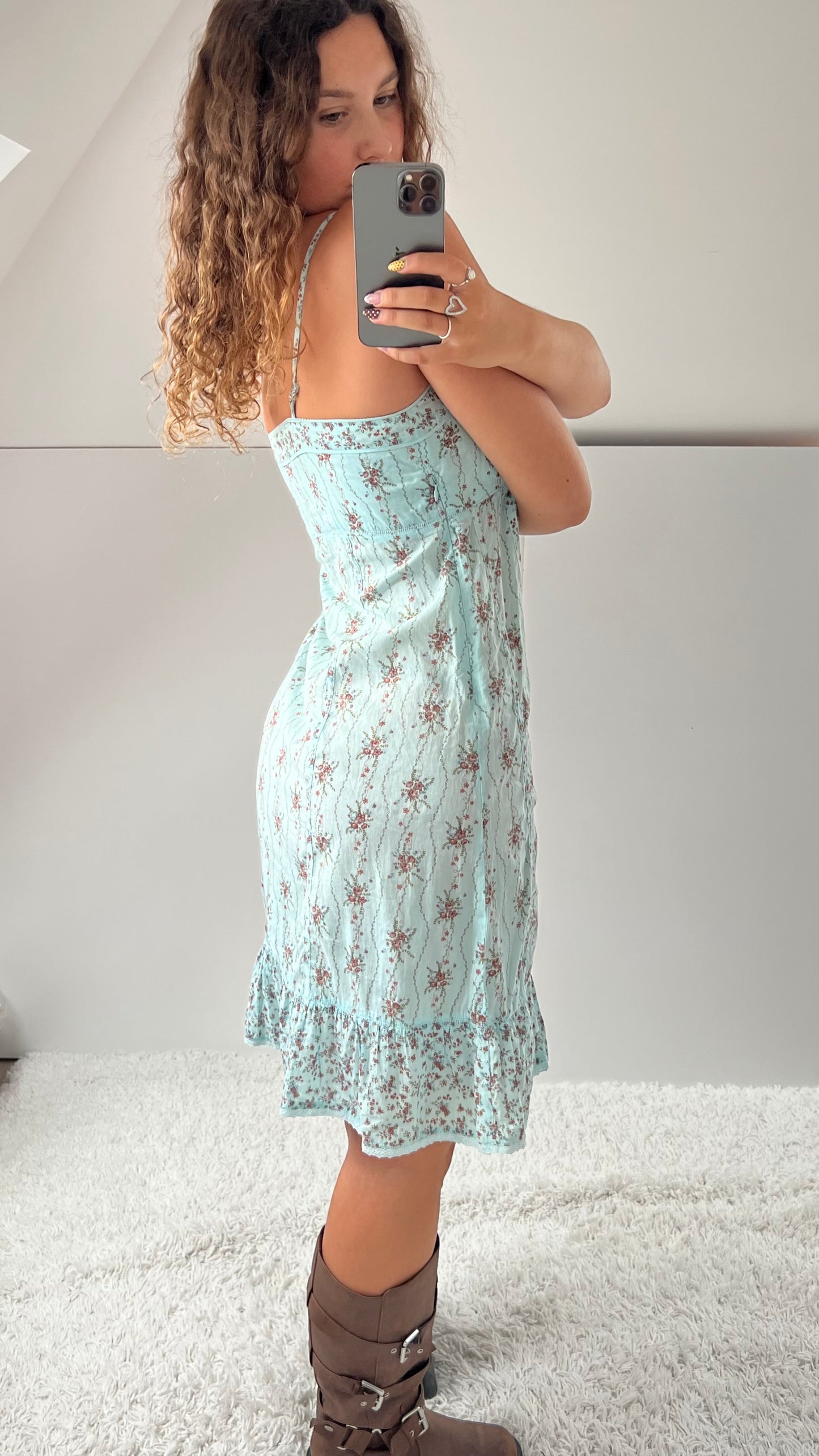 00s blue floral midi dress- size M