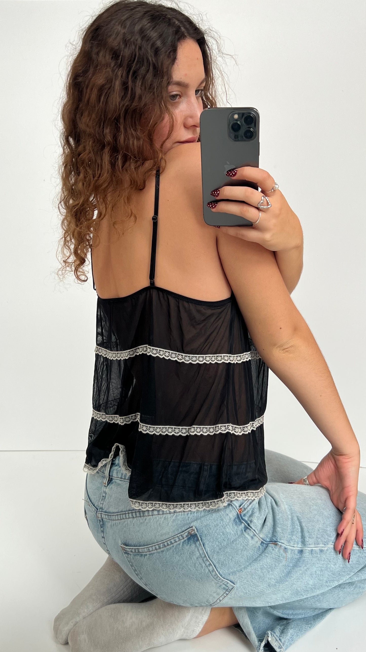 00s black mesh lace cami- size M