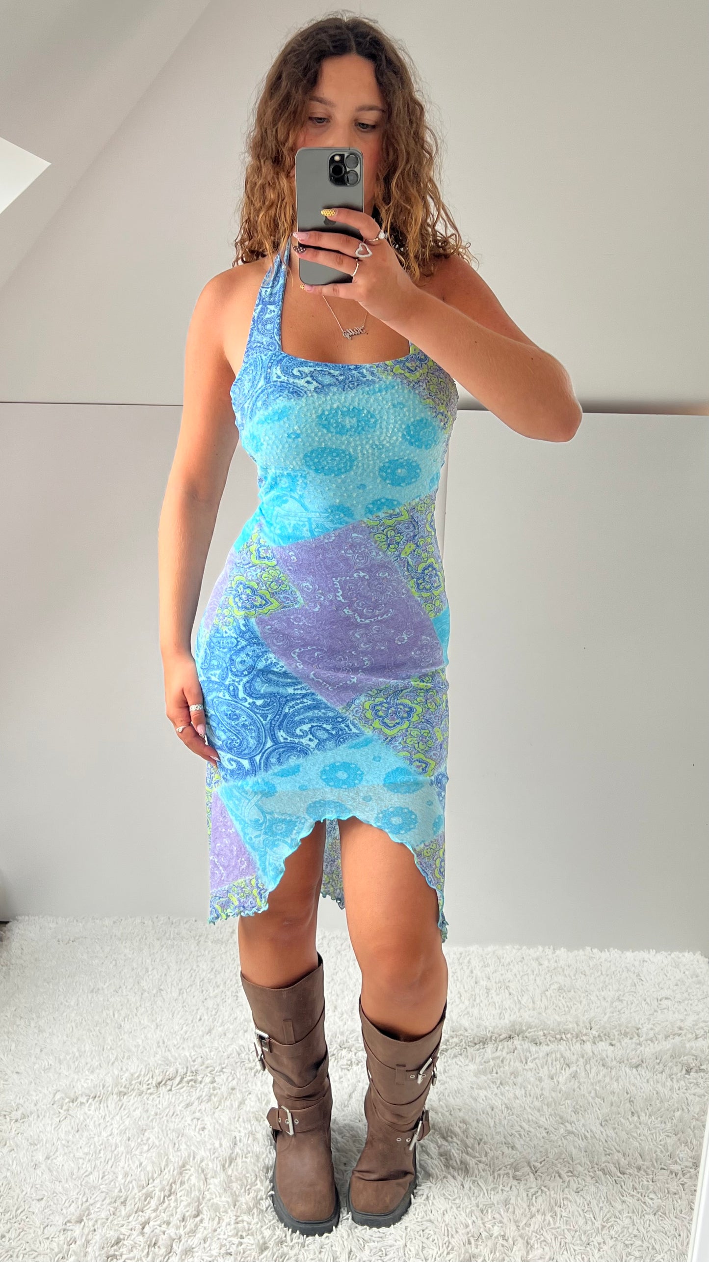00s Lipsy blue beaded midi dress- size S/M
