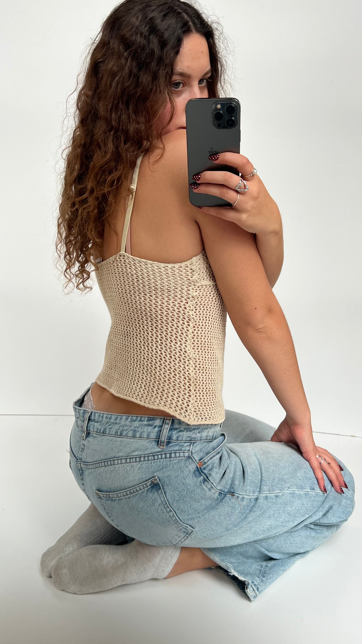 00s cream crochet cami- size S