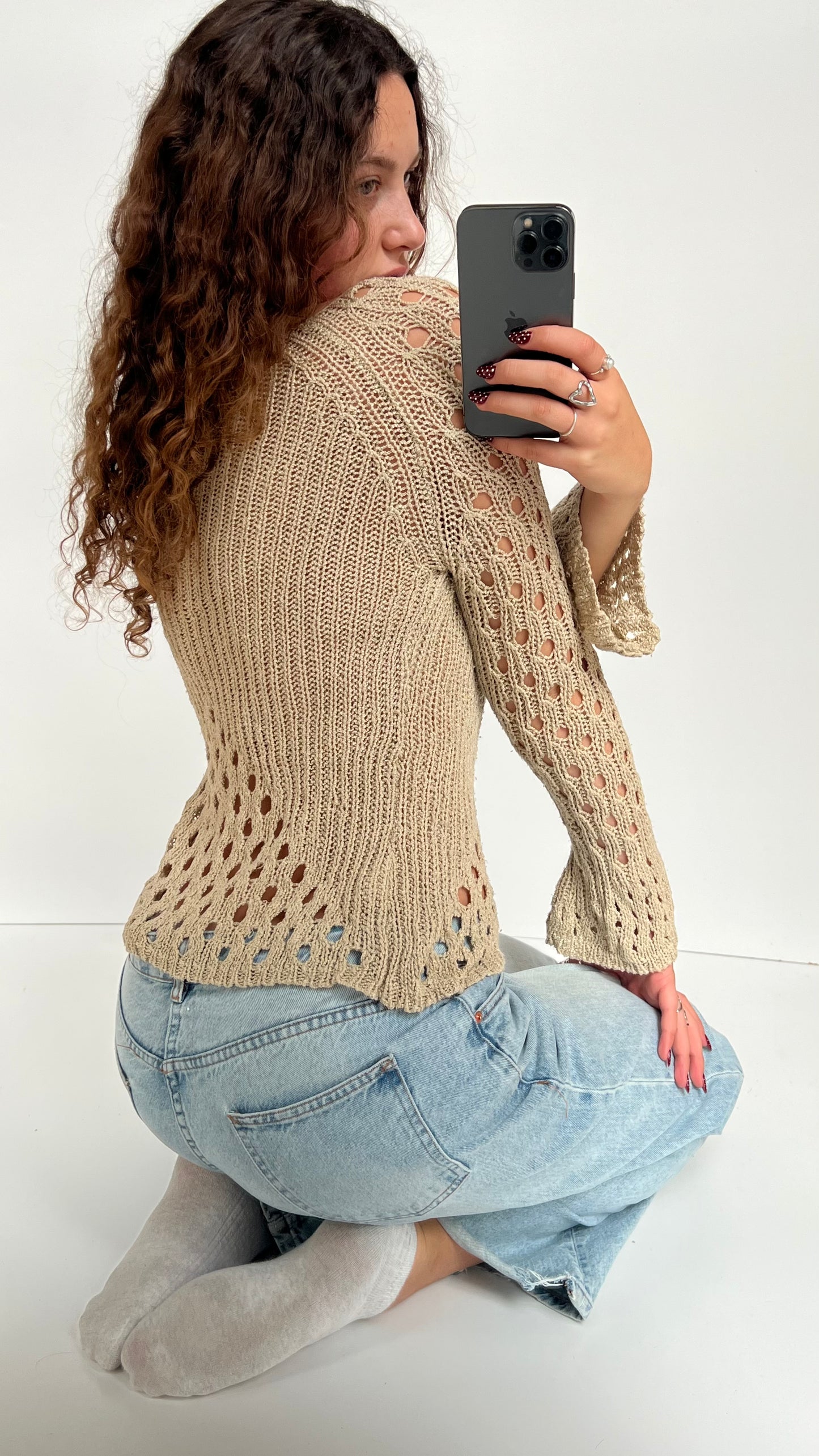 00s cream crochet jumper- size M