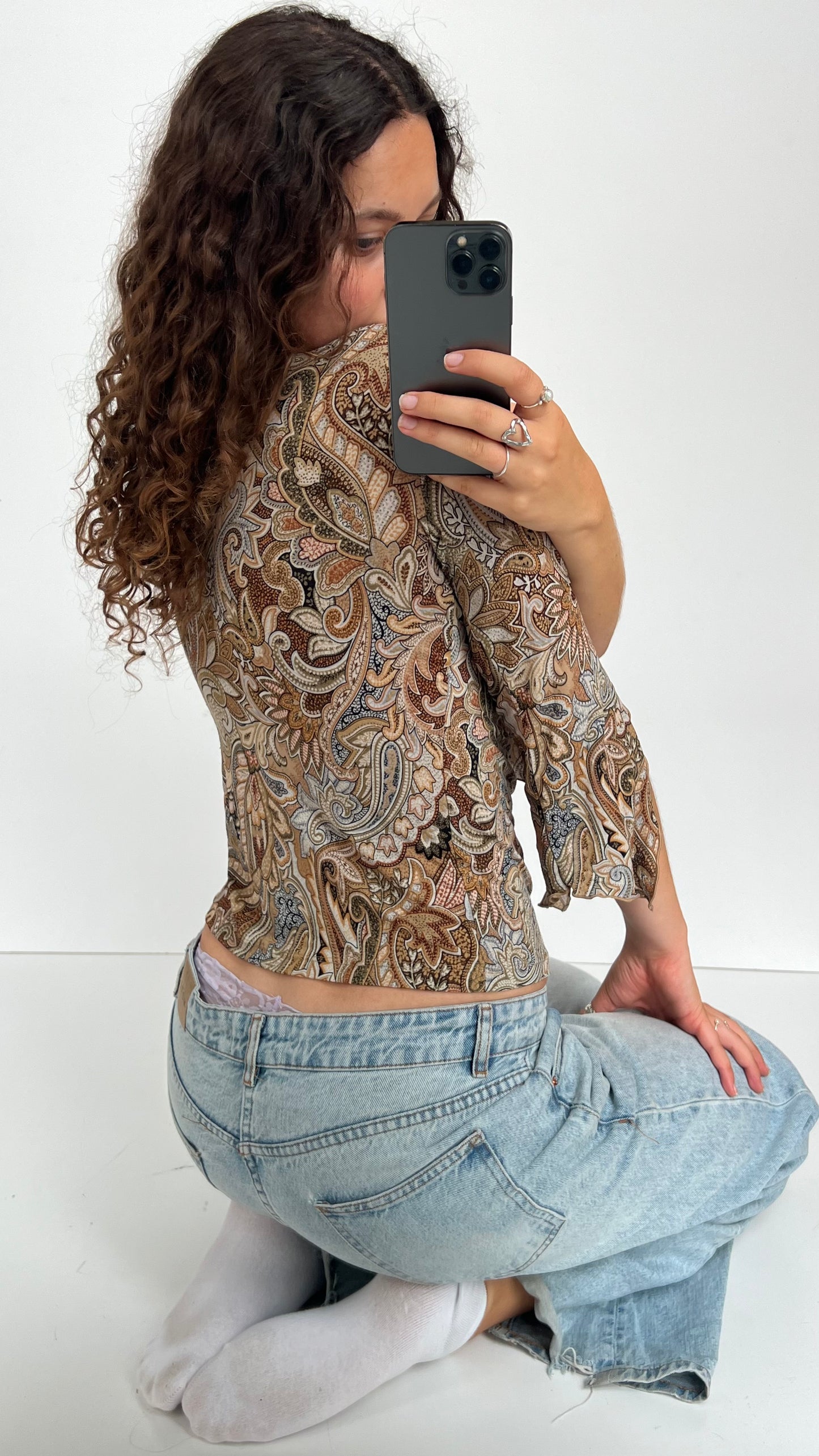 00s brown paisley mesh top- size S/M