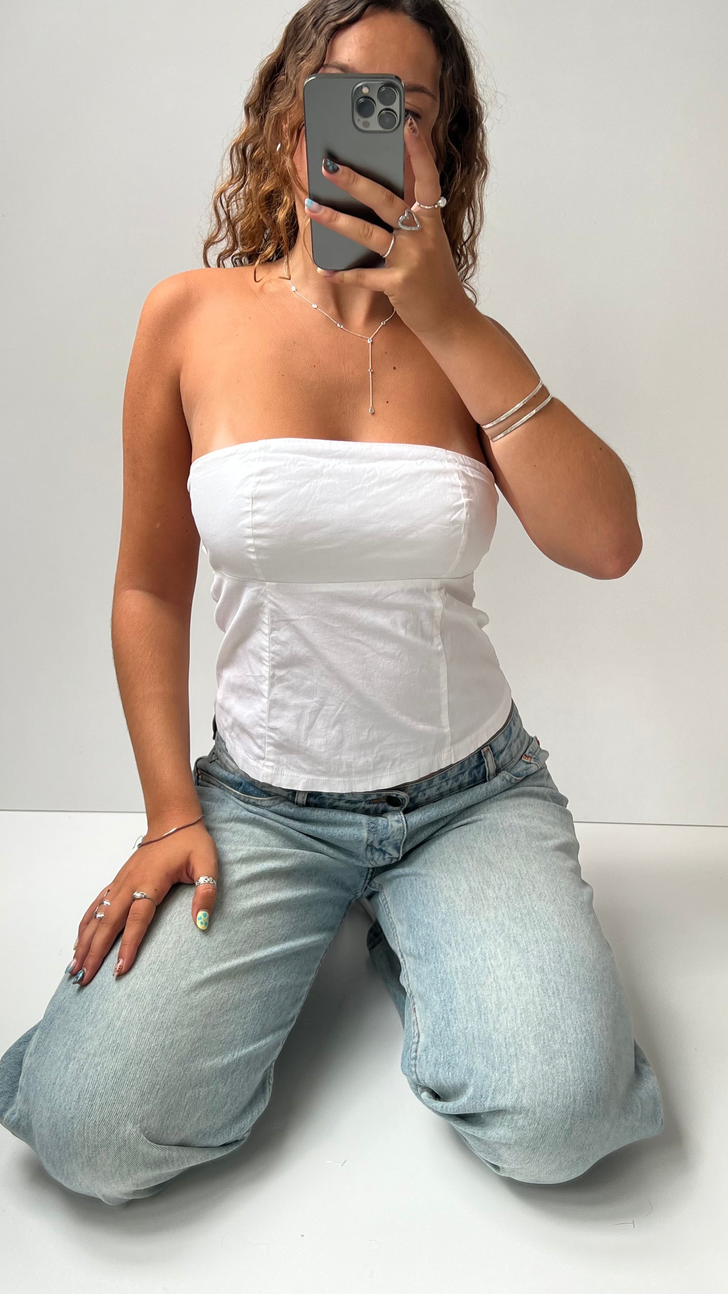 00s white linen backless cami- size M