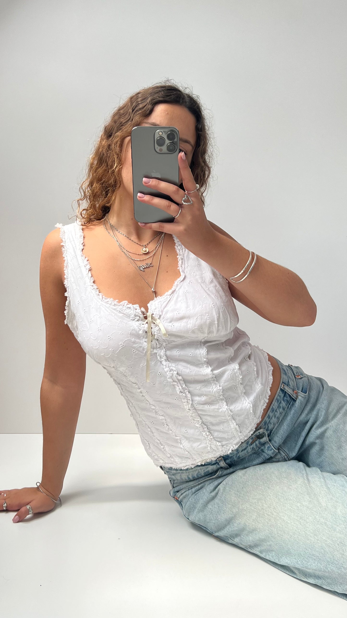 00s white lace milkmaid cami- size XL